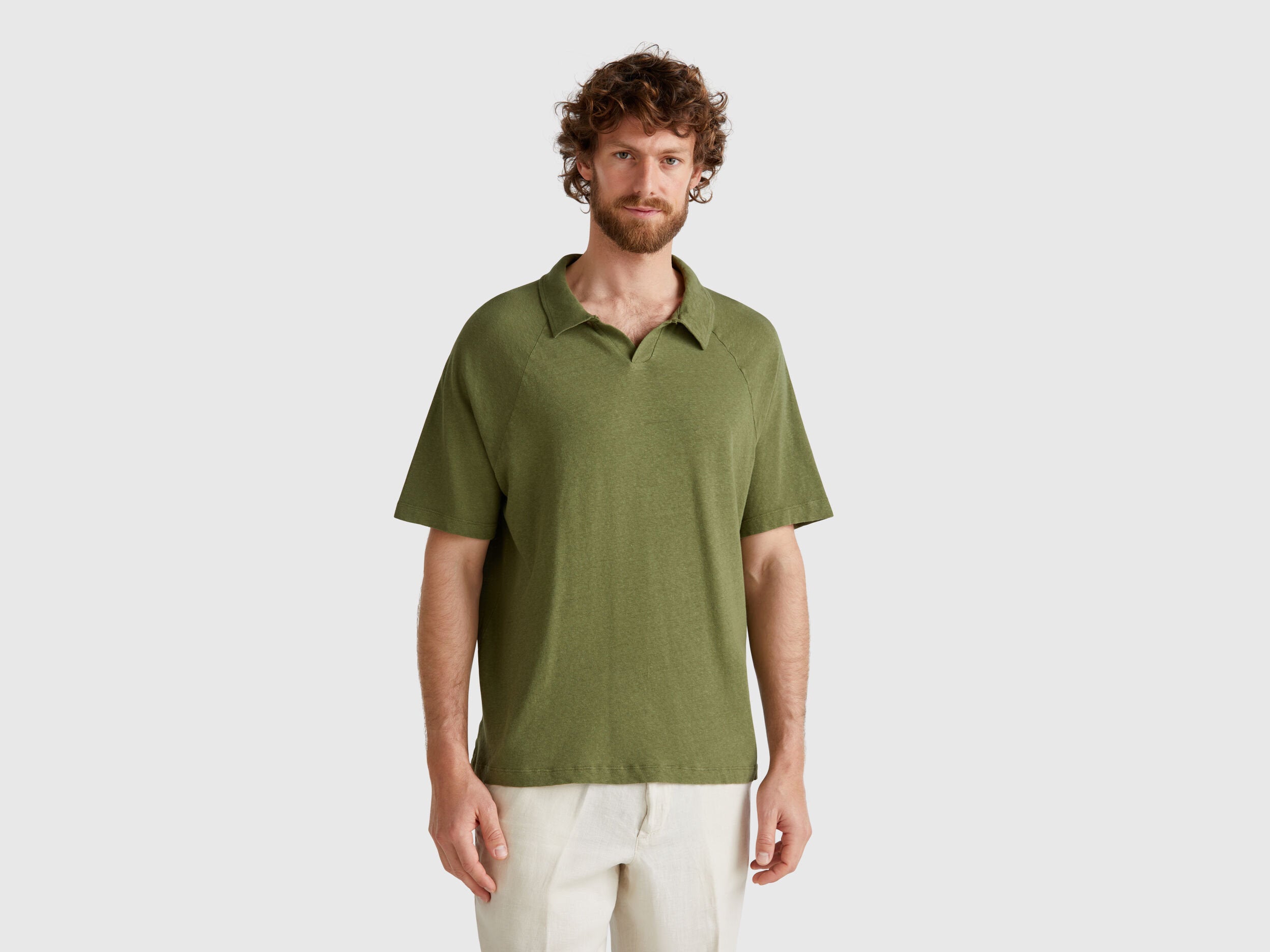 Benetton_Polo in Linen Blend_3UTFU302A_74K_01