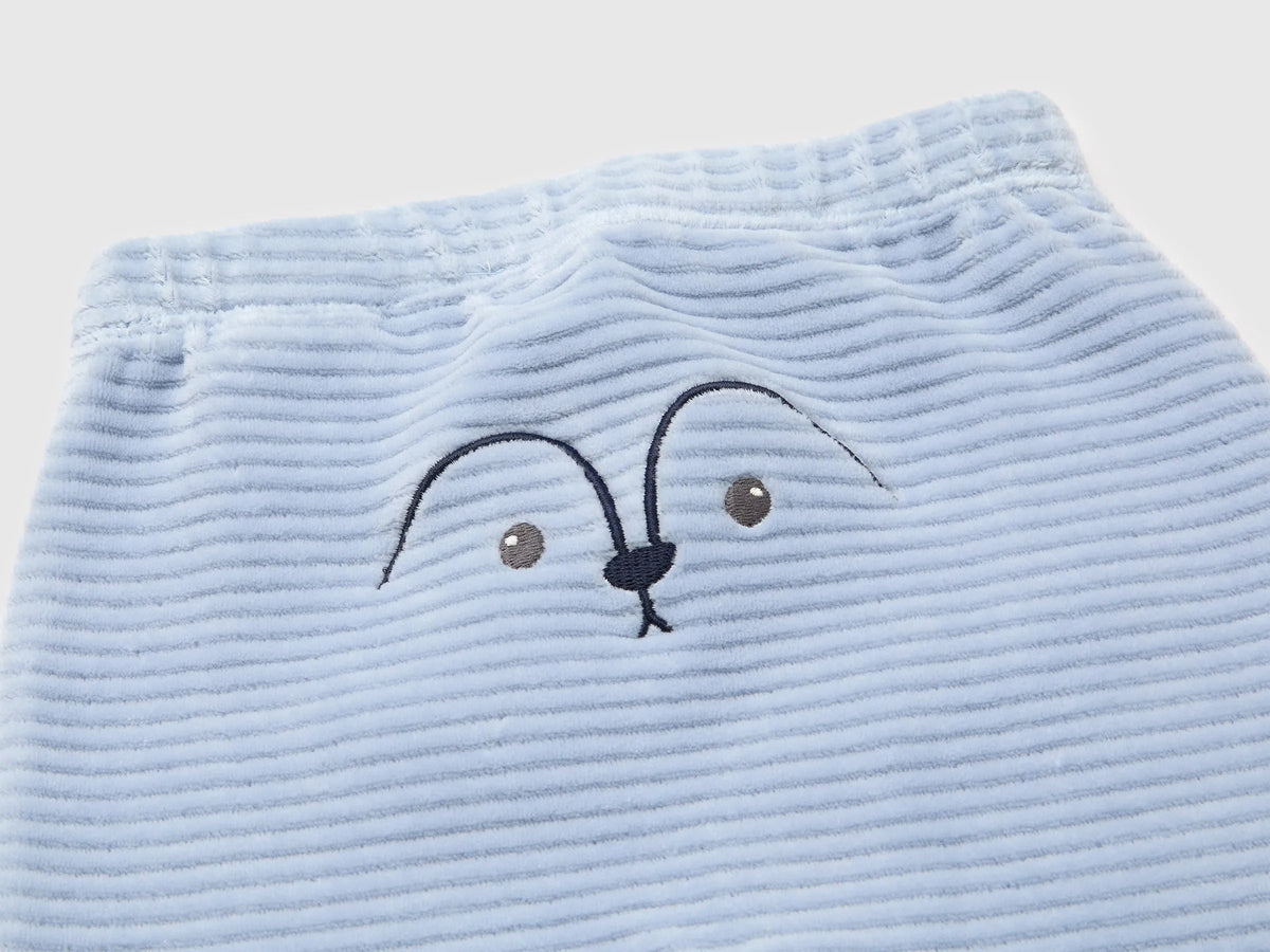 Benetton Sky Blue New Born Chenille Trousers with Embroidery on The Back SKU: 3VHNAF02S_3L3 Image 03