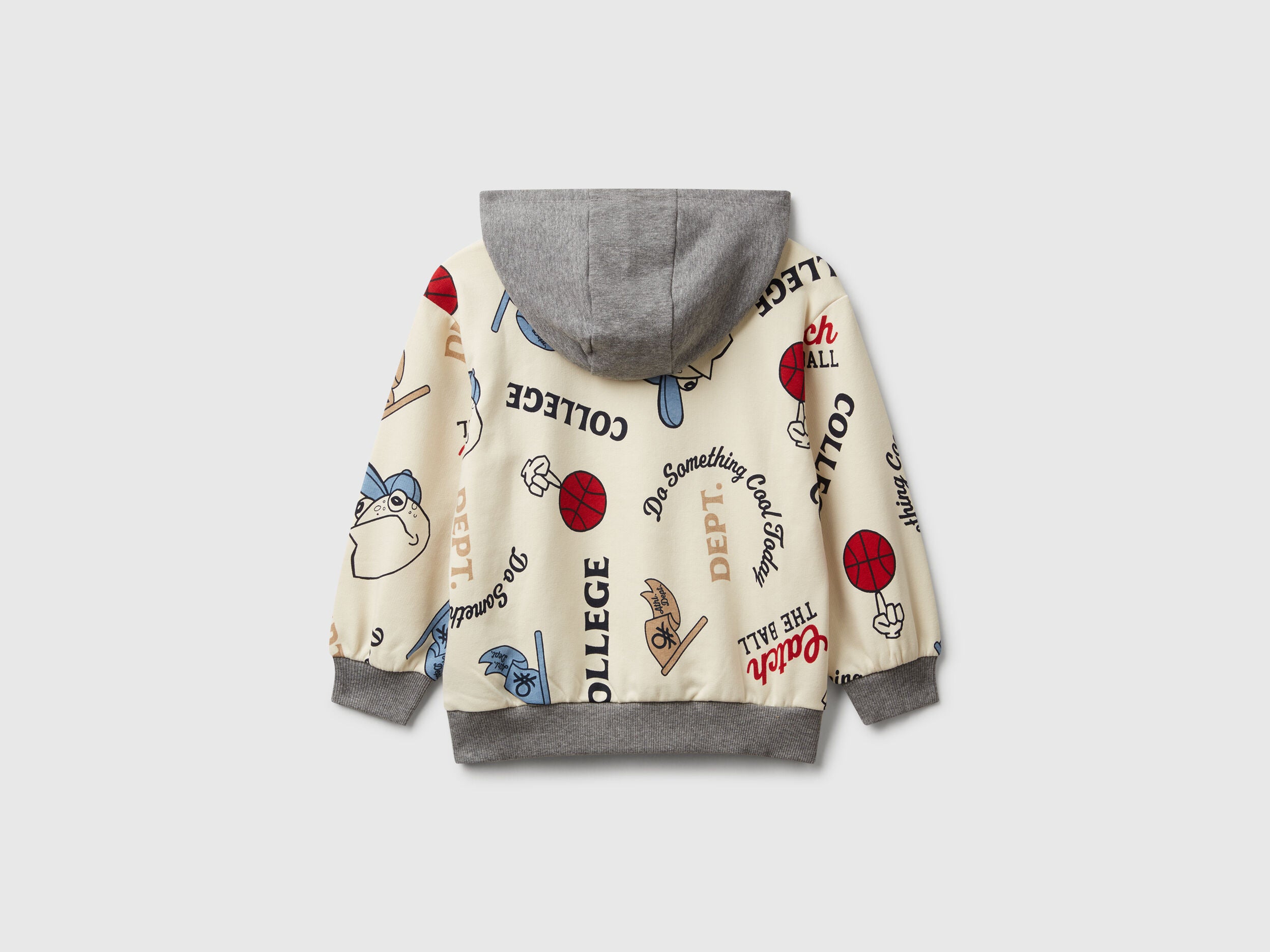 Benetton_Creamy White_Hoodie with Print in Cotton Blend_3X7YG2017_64D_02