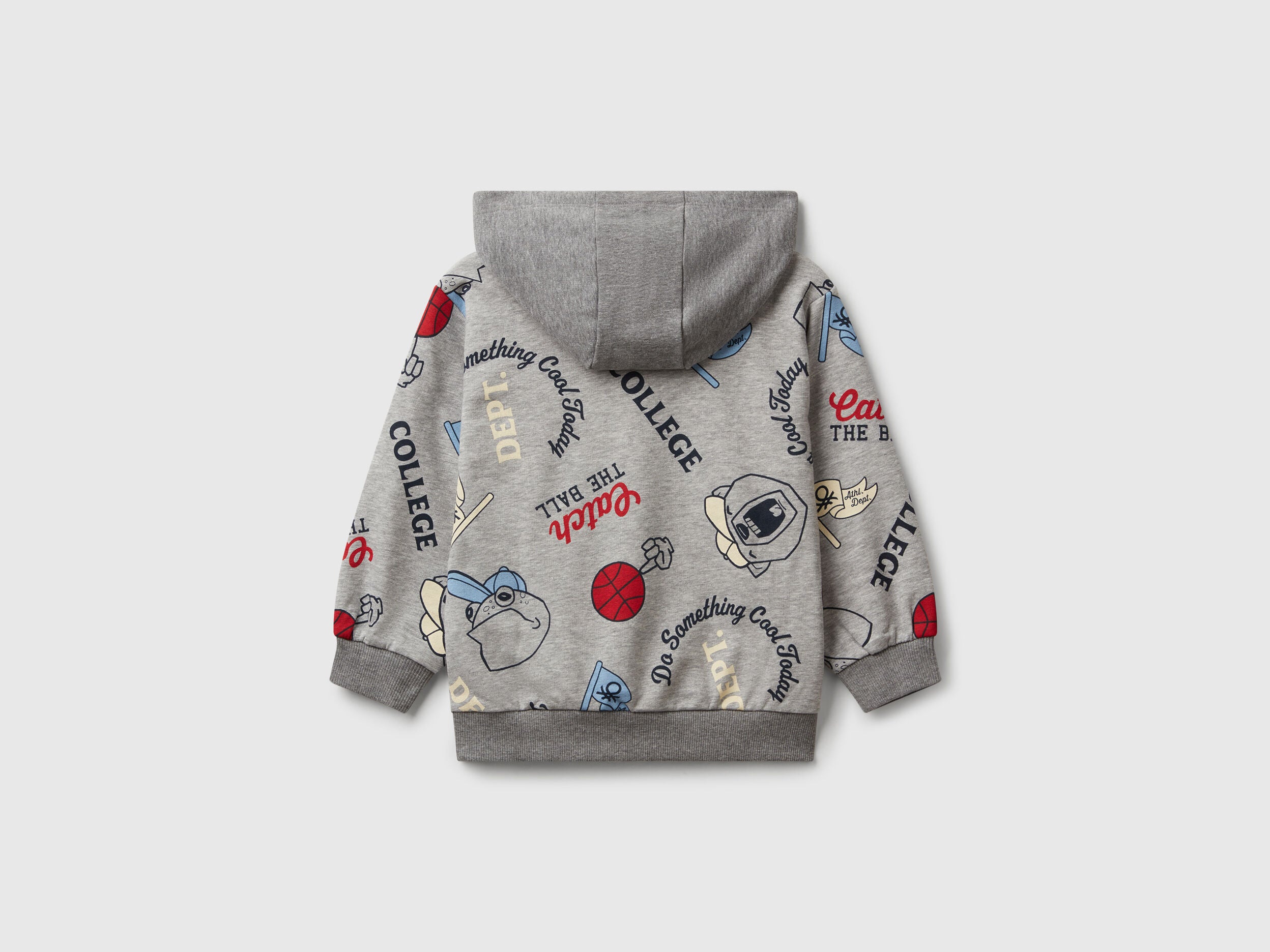 Benetton_Gray_Hoodie with Print in Cotton Blend_3X7YG2017_64E_02