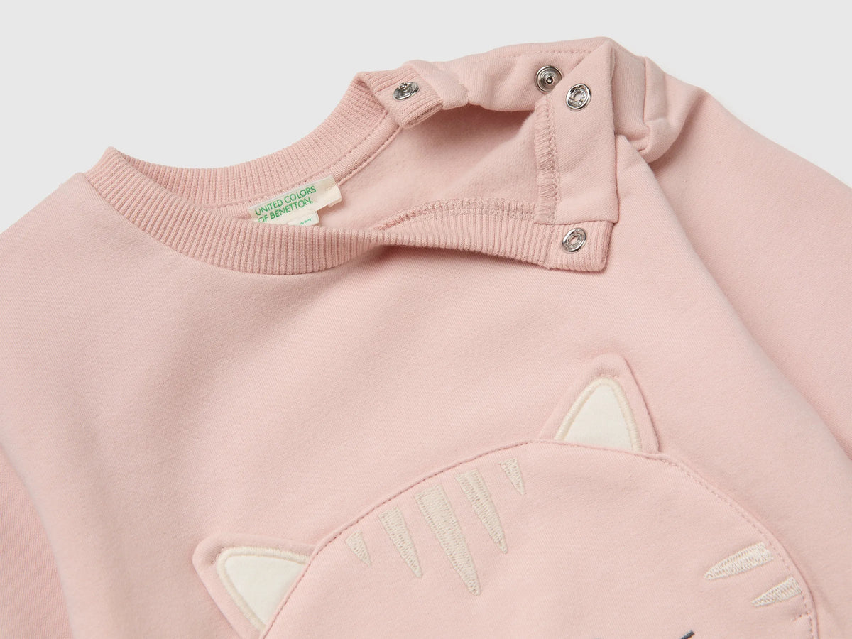 Benetton Soft Pink Girl Sweatshirt with Animal Pocket SKU: 3YWVA107F_08Q Image 03