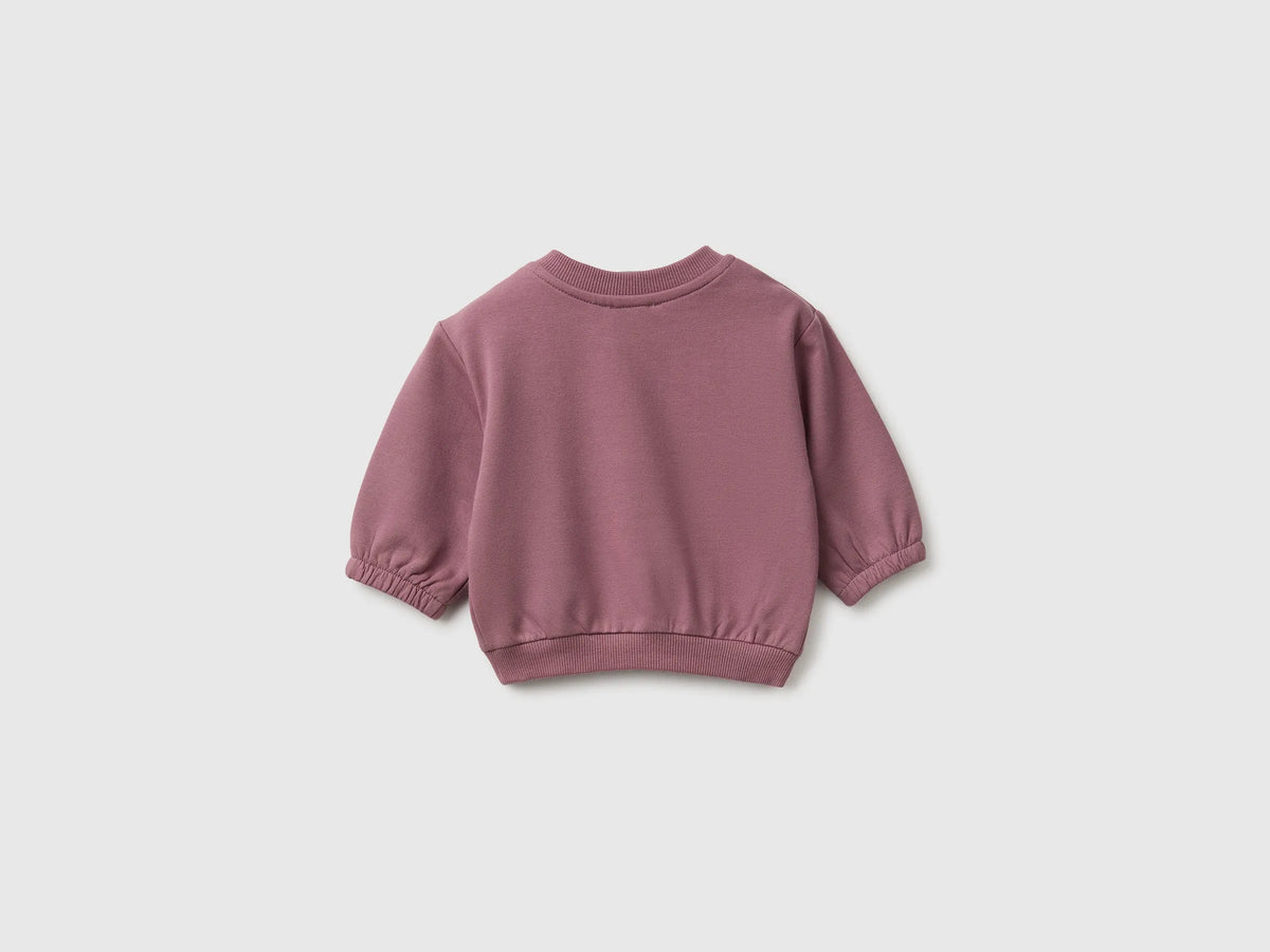Benetton Mauve Girl Sweatshirt with Animal Pocket SKU: 3YWVA107F_25N Image 02