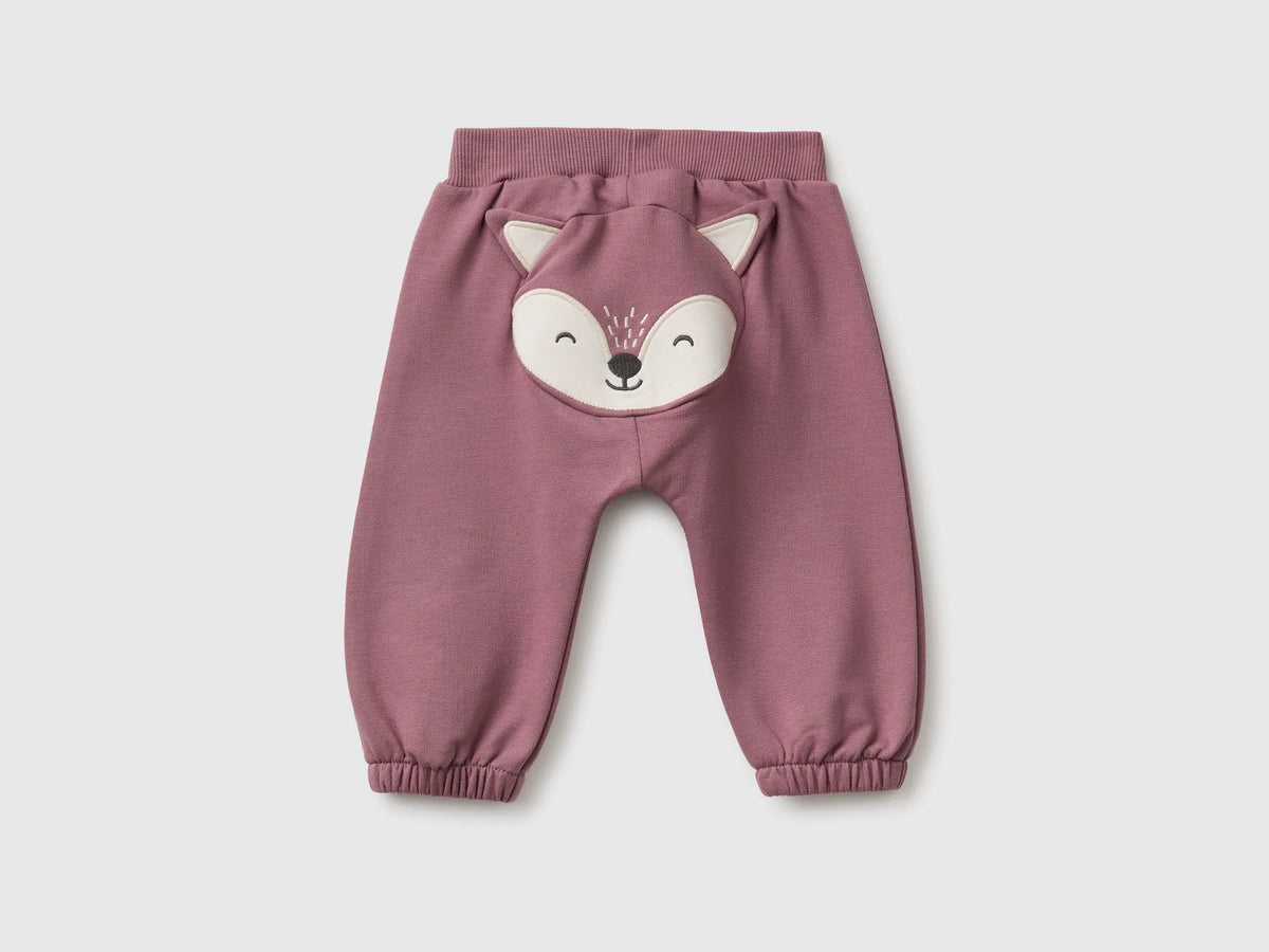 Benetton Mauve Girl Sweatpants with Animal on the Back SKU: 3YWVAF02P_25N Image 02