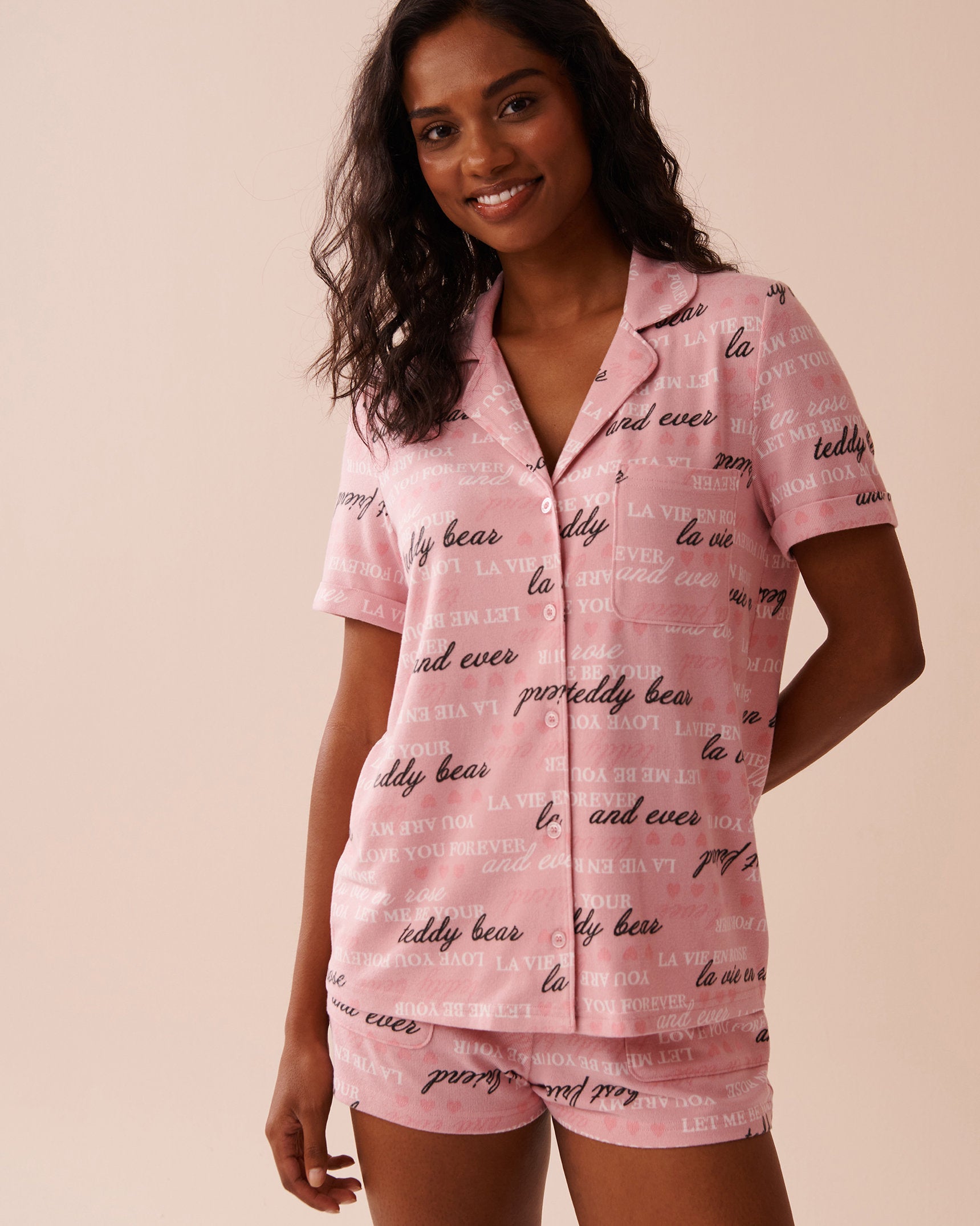 La Vie en Rose_Heart and Letter Print Recycled Fibers Button-Down_40100672_P60340_01