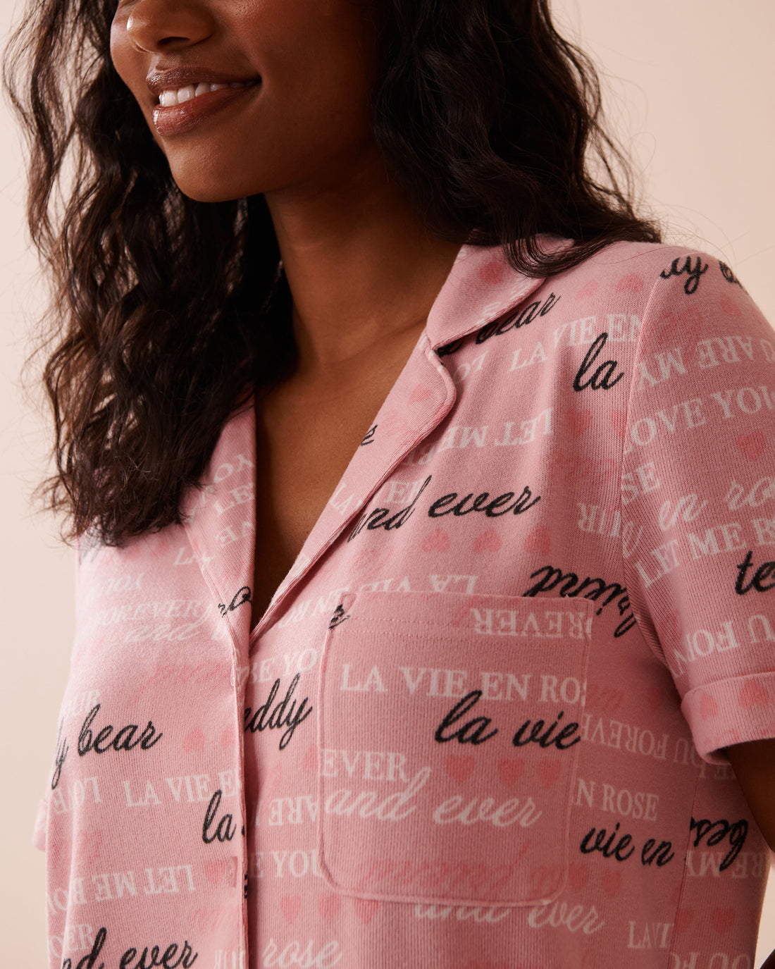 La Vie en Rose_Heart and Letter Print Recycled Fibers Button-Down_40100672_P60340_03