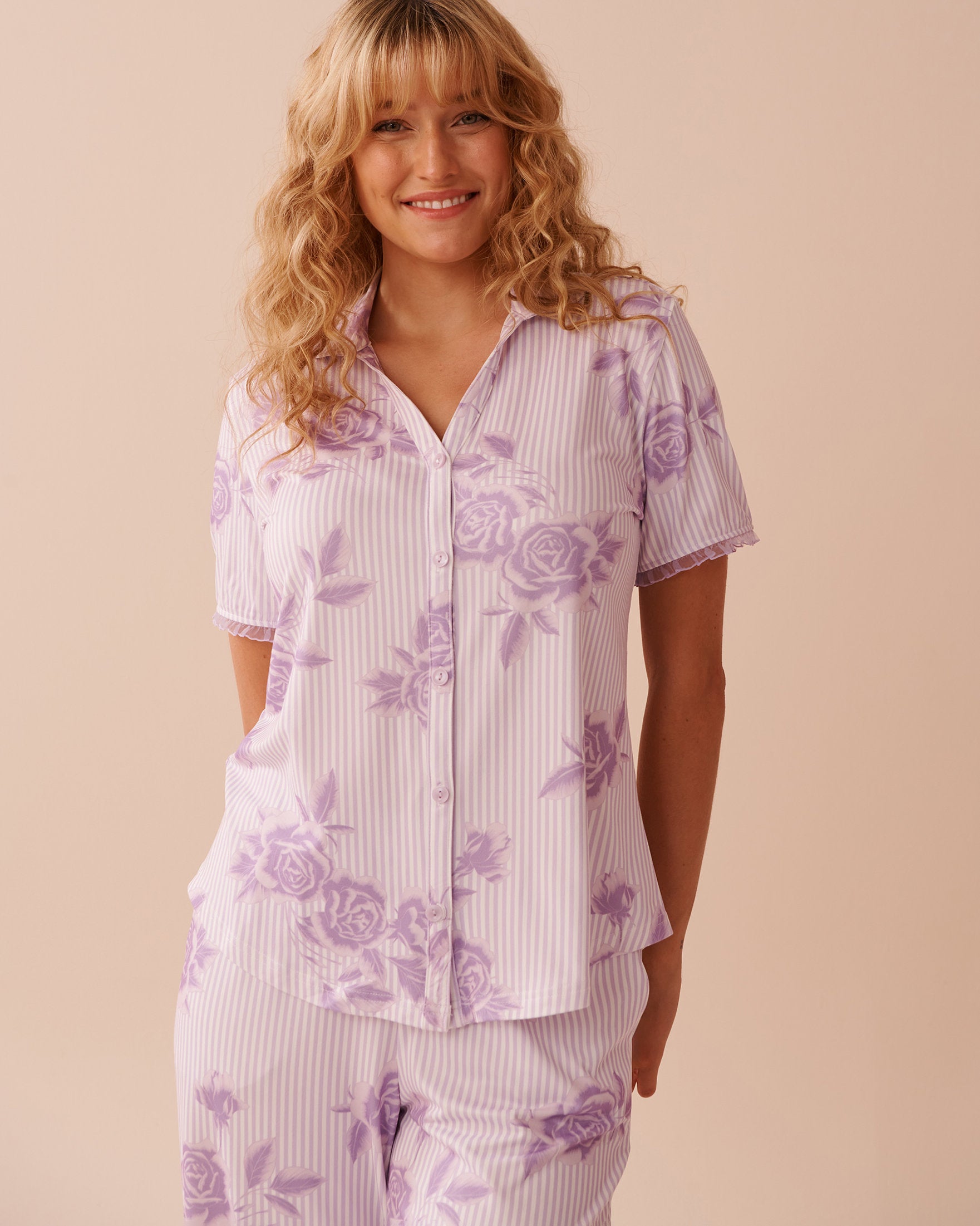 La Vie en Rose_Lilac Rose Print Super Soft Button-Down Shirt_40100681_P50087_01