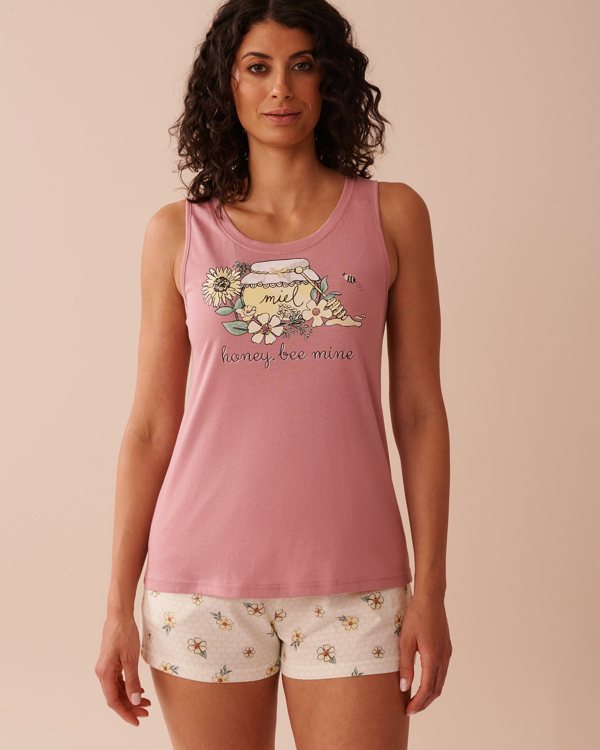 La Vie en Rose_Bee Print Cotton Scoop Neck Cami_40100691_60077_01