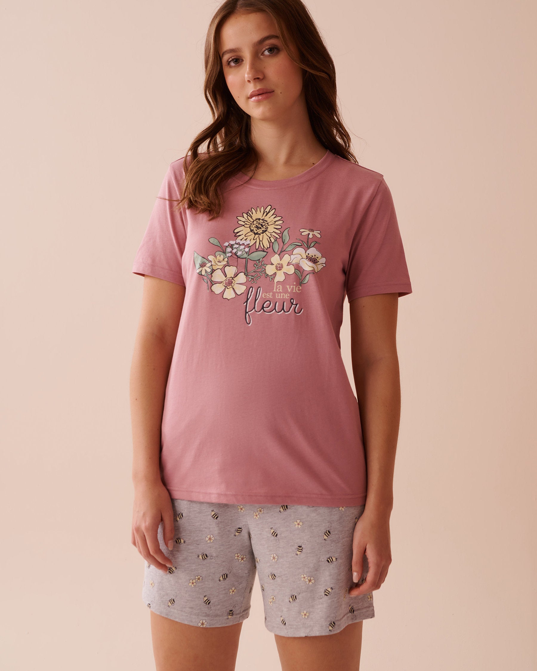 La Vie en Rose_Sunflower Print Cotton Crew Neck T-Shirt_40100693_P60347_04