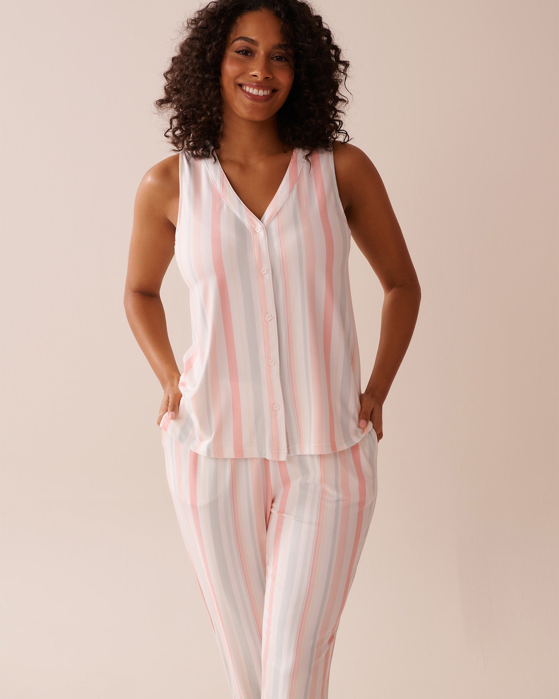 La Vie en Rose_Multistripe Super Soft Button-Down Cami_40100700_P70062_02