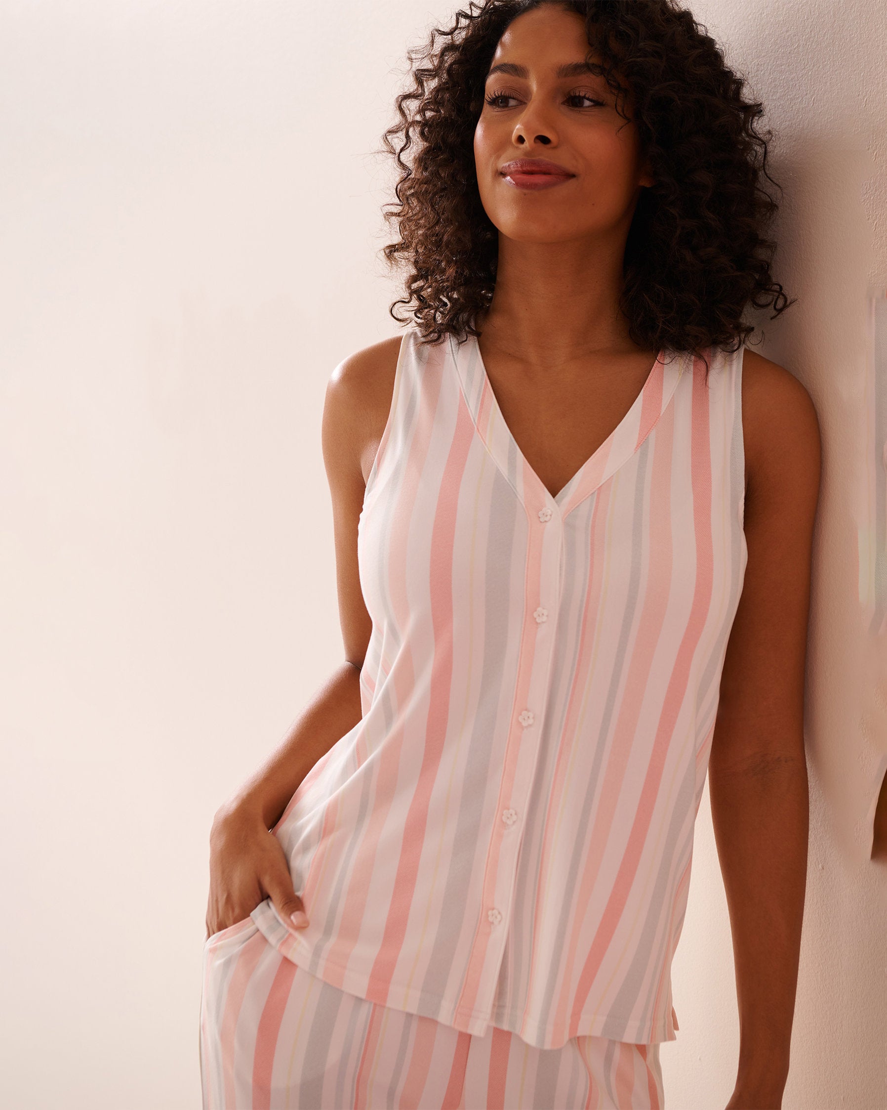 La Vie en Rose_Multistripe Super Soft Button-Down Cami_40100700_P70062_04