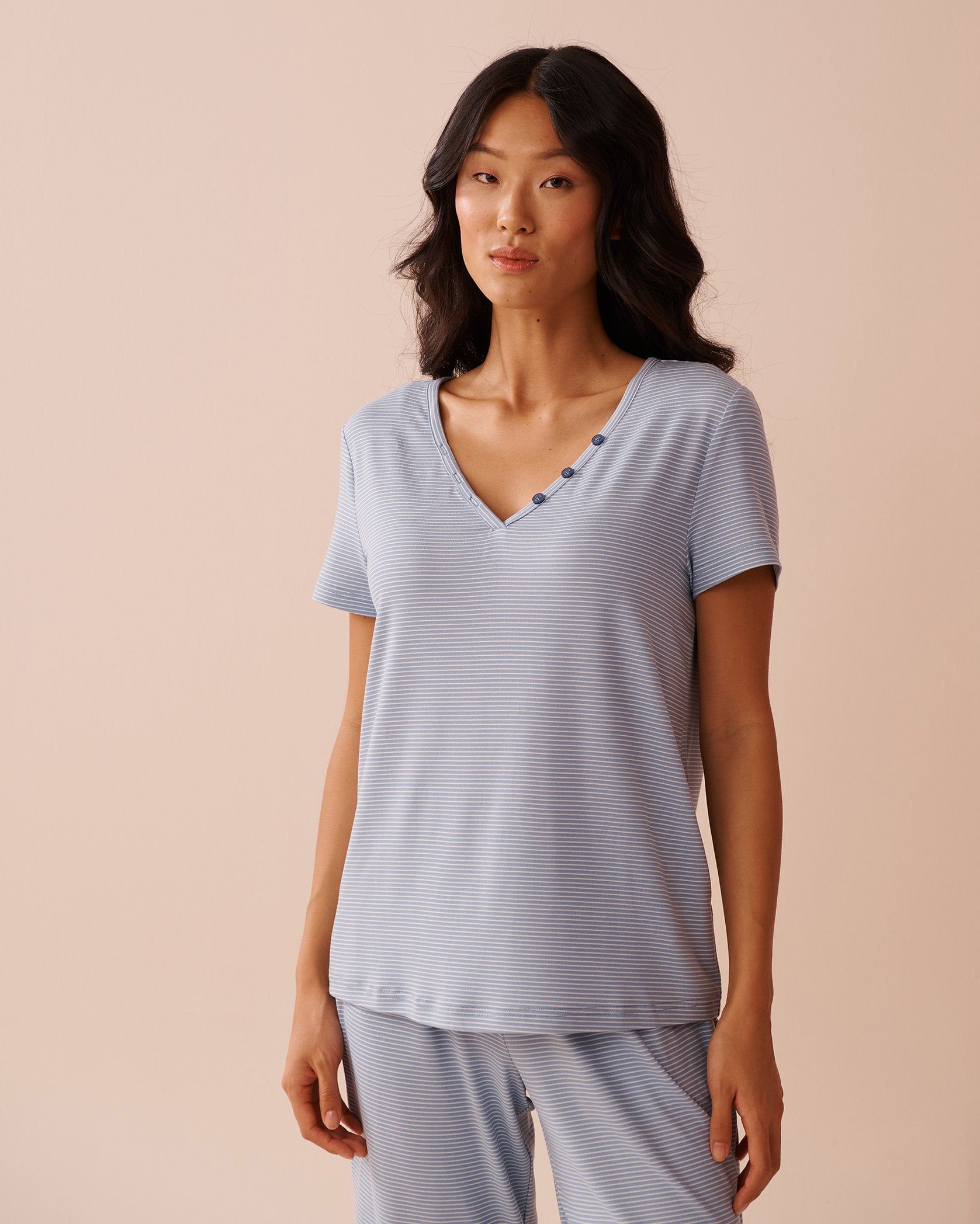 La Vie en Rose_Blue Stripe Super Soft T-Shirt_40100709_P40423_01