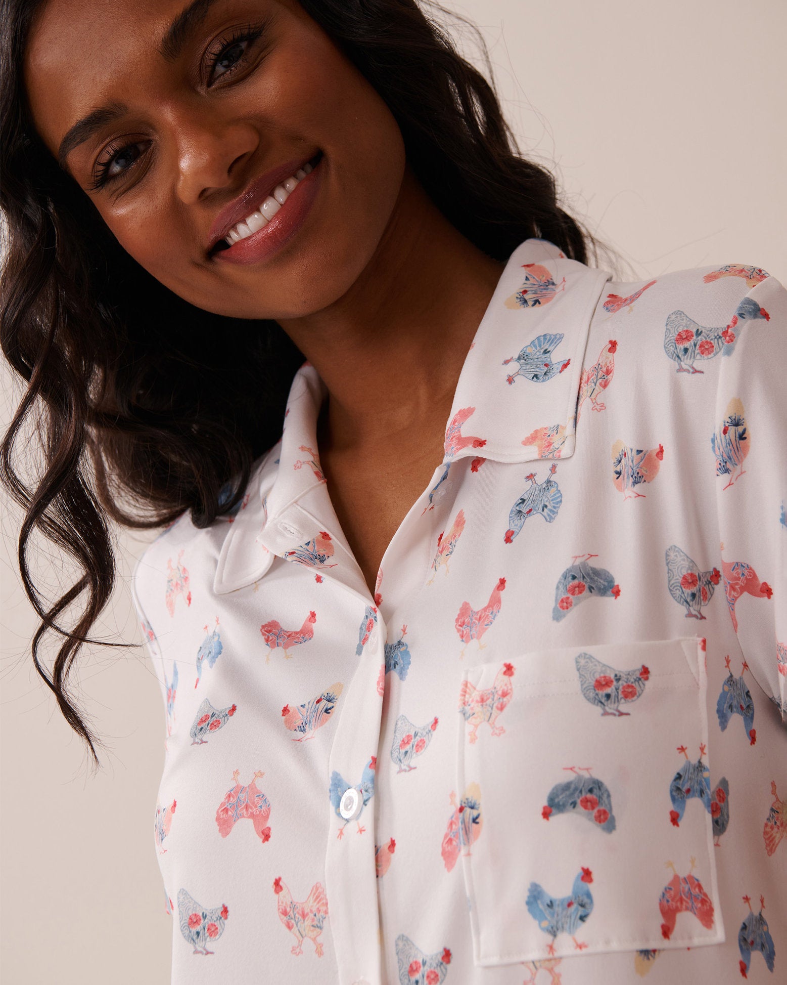 La Vie en Rose_Chicken Print Super Soft Button-Down Shirt_40100711_P10481_03