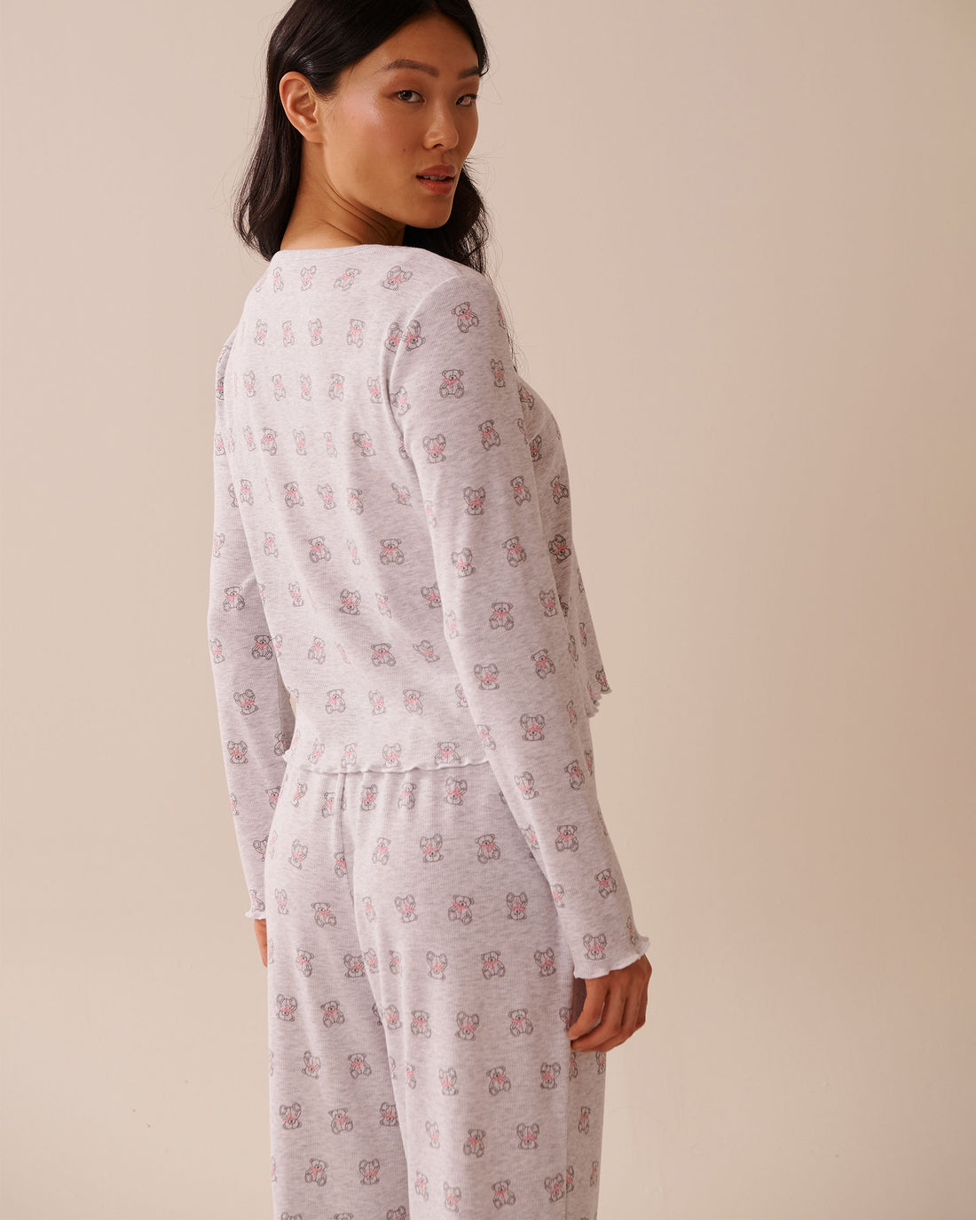 La Vie en Rose_Comfy Light Grey Mix Cowbears_Teddy Bear Print Ribbed Long Sleeve Shirt_40100759_P00433_02