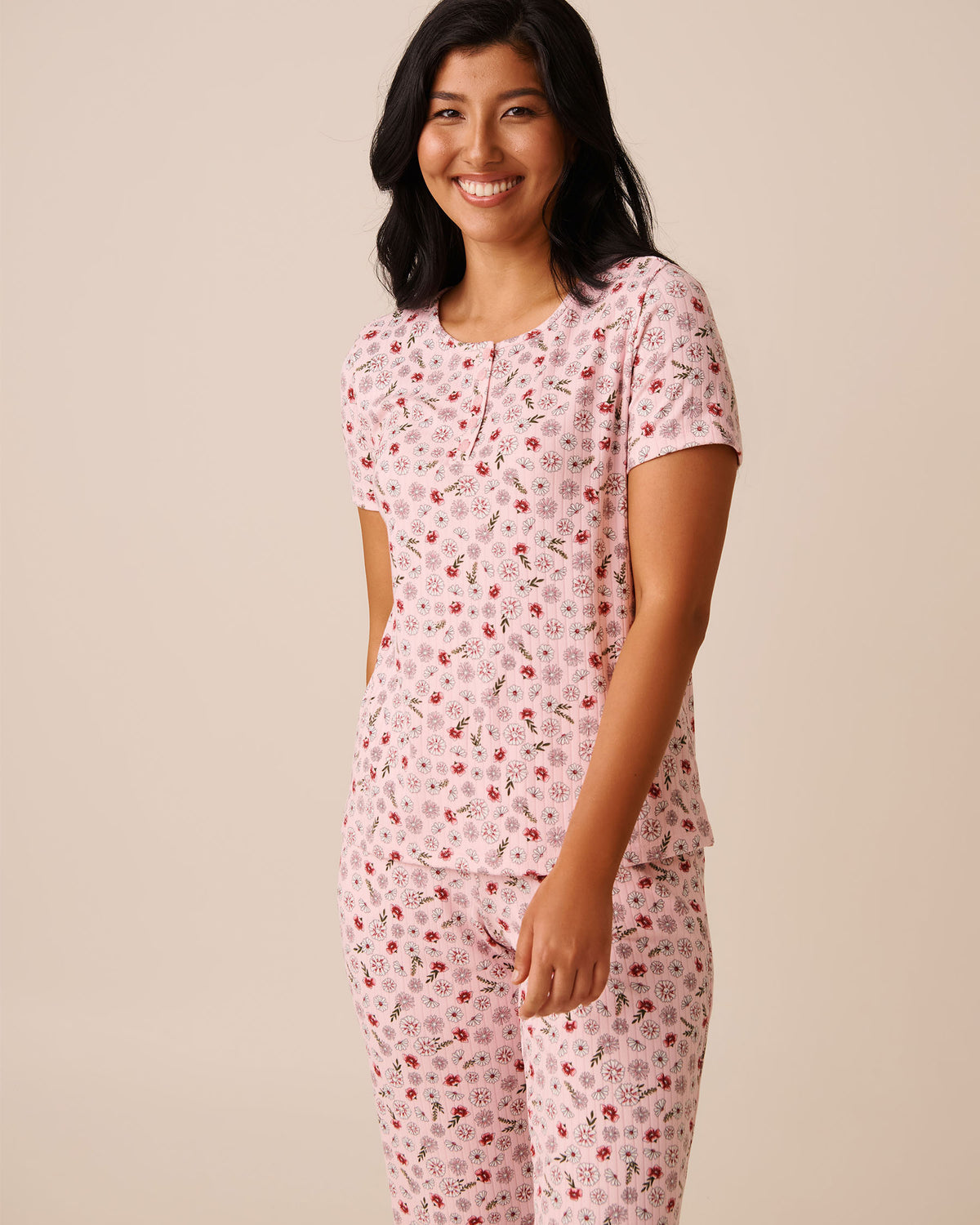La Vie en Rose_Parfait Pink Ditsy_Pink Floral Print Ribbed Jersey T-shirt_40100760_P60389_01