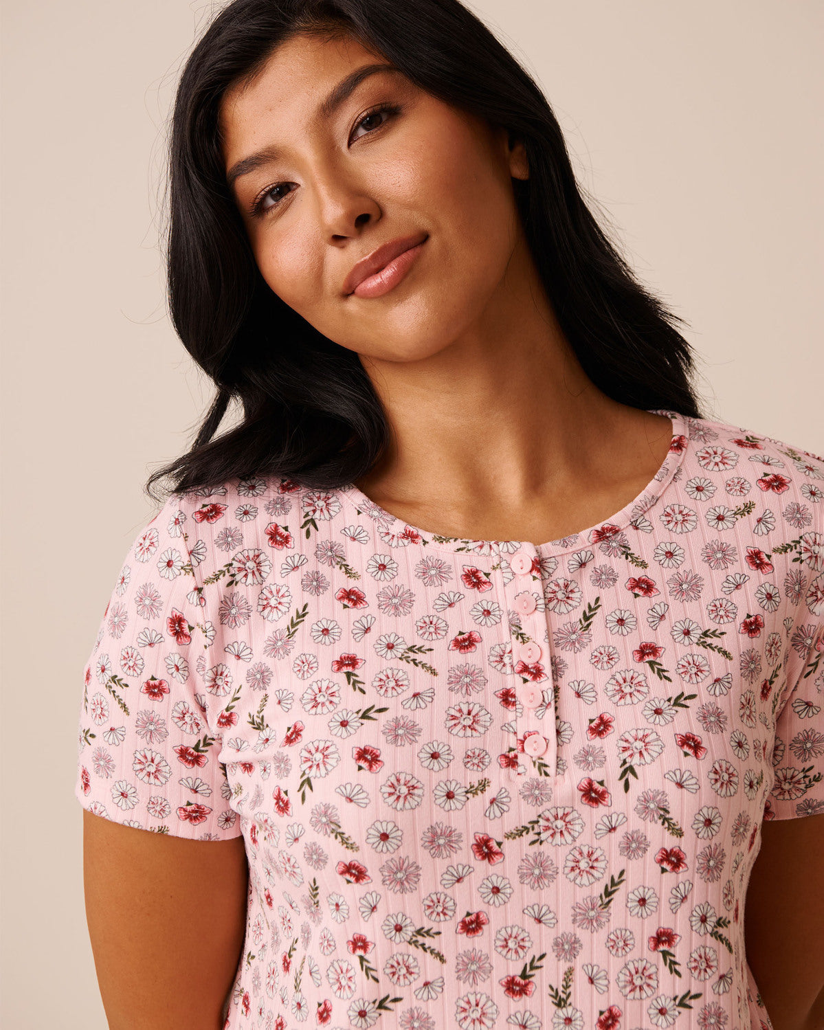 La Vie en Rose_Parfait Pink Ditsy_Pink Floral Print Ribbed Jersey T-shirt_40100760_P60389_03