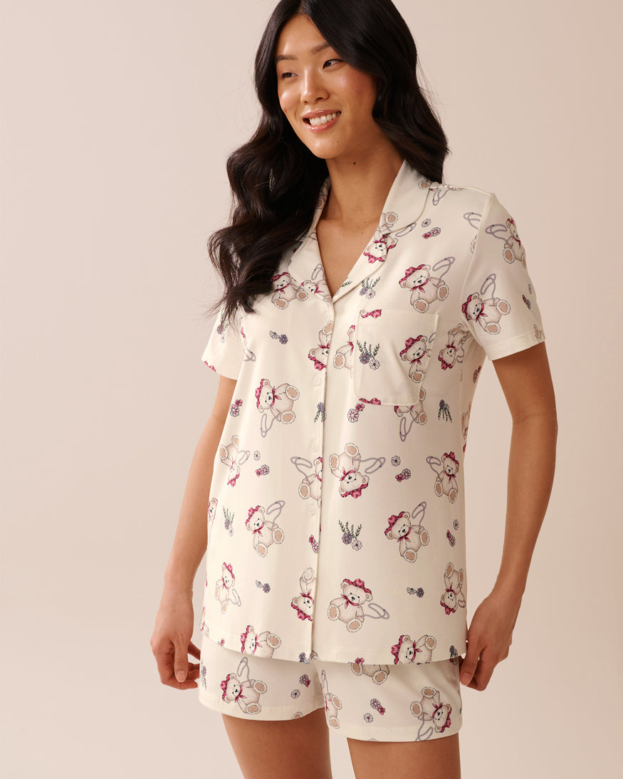 La Vie en Rose_Snow White Cowbear_Cowboy Teddy Bear Print Super Soft Button-Down Shirt_40100761_P10513_01