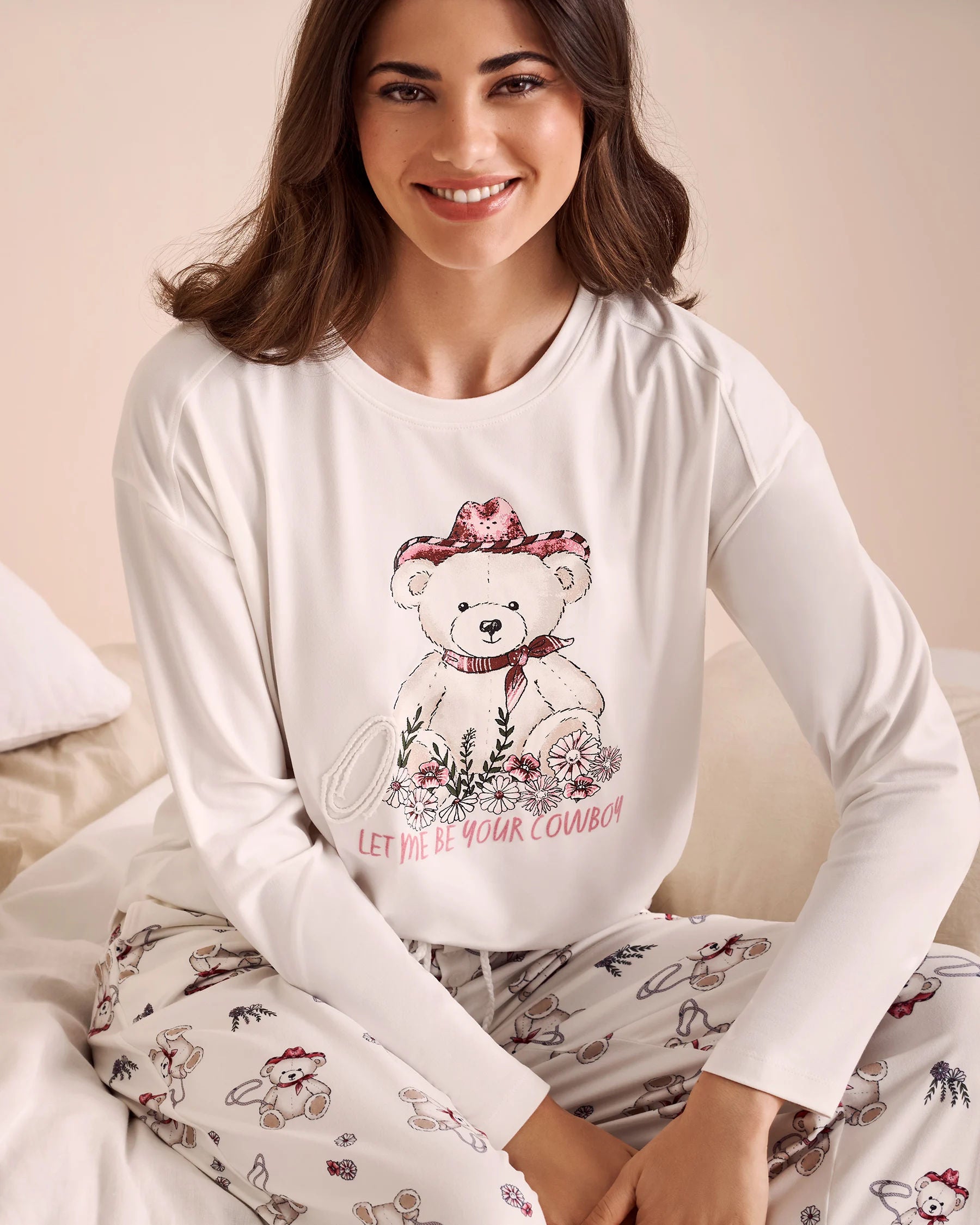 La Vie en Rose_Snow White_Cowboy Teddy Bear Print Super Soft Long Sleeve Shirt_40100762_10011_01