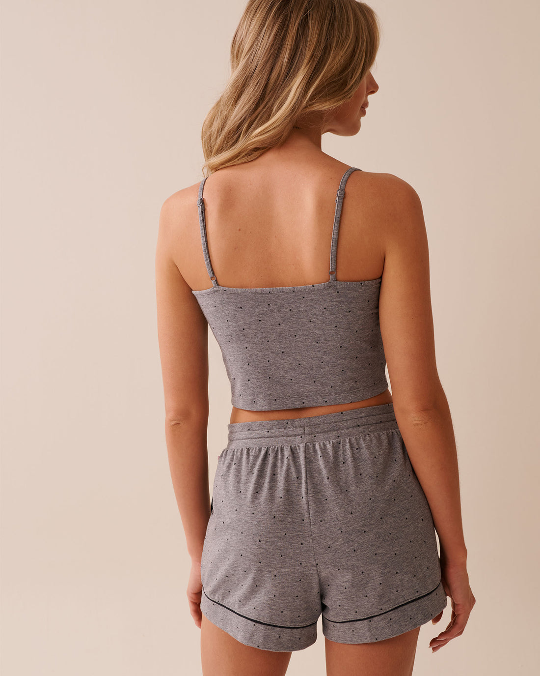 La Vie en Rose_Comfy Charcoal Grey Mix Dot_Cotton Crop Cami with Shelf Bra_40100763_P00432_02