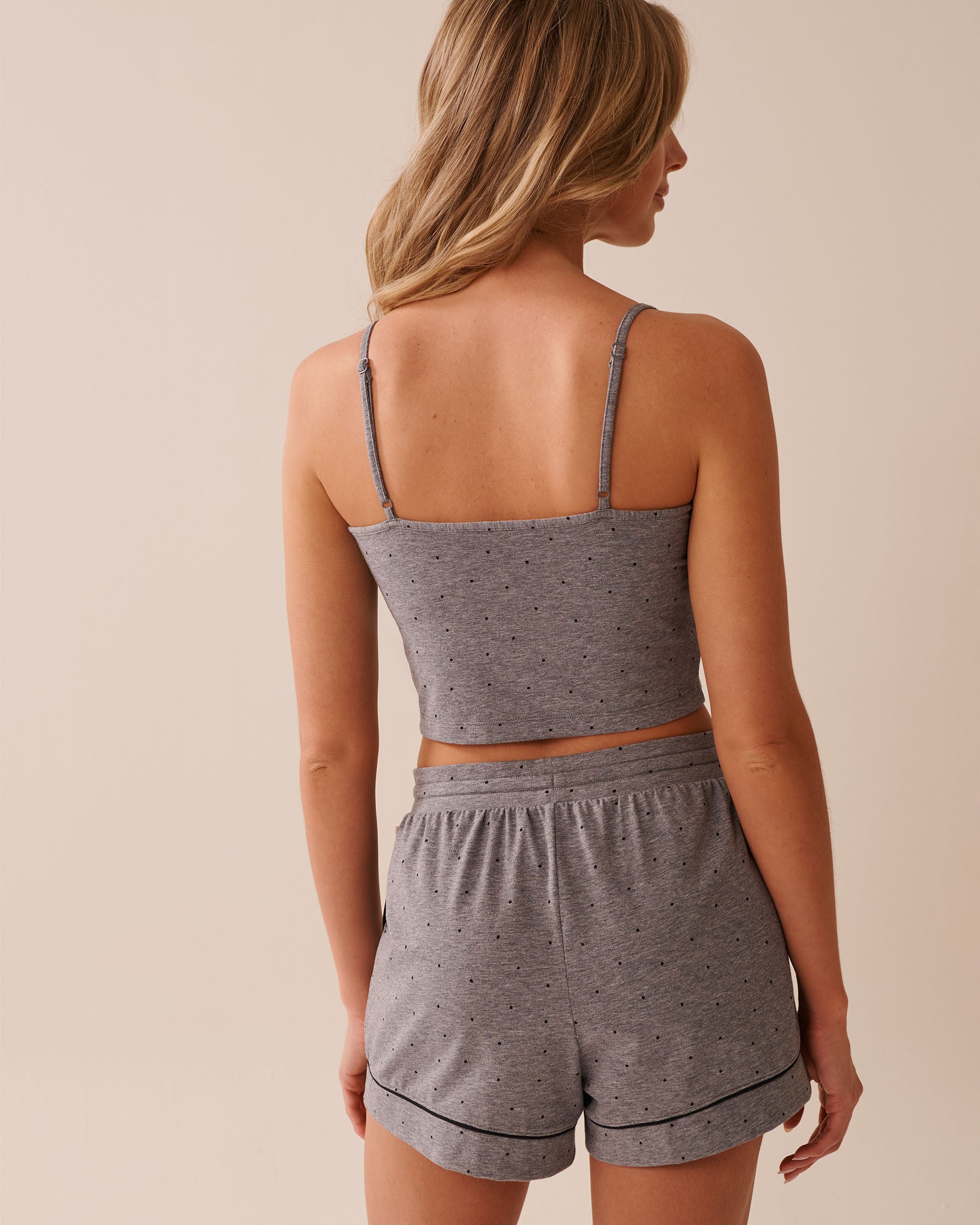 La Vie en Rose_Comfy Charcoal Grey Mix Dot_Cotton Crop Cami with Shelf Bra_40100763_P00432_02