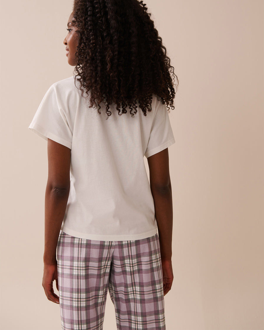 La Vie en Rose_Snow White_Weekend Print Cotton V-neck T-shirt_40100768_10011_02