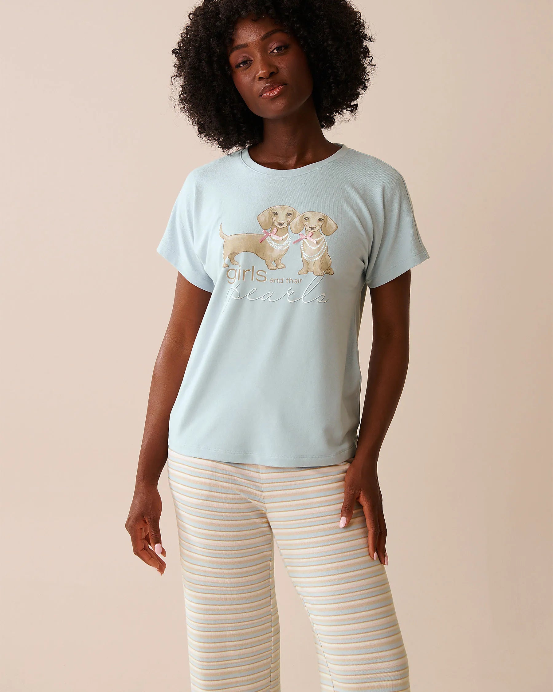 La Vie en Rose_Baby Blue_Dachshund Print Recycled Fibers Crew Neck T-Shirt_40100775_40152_01