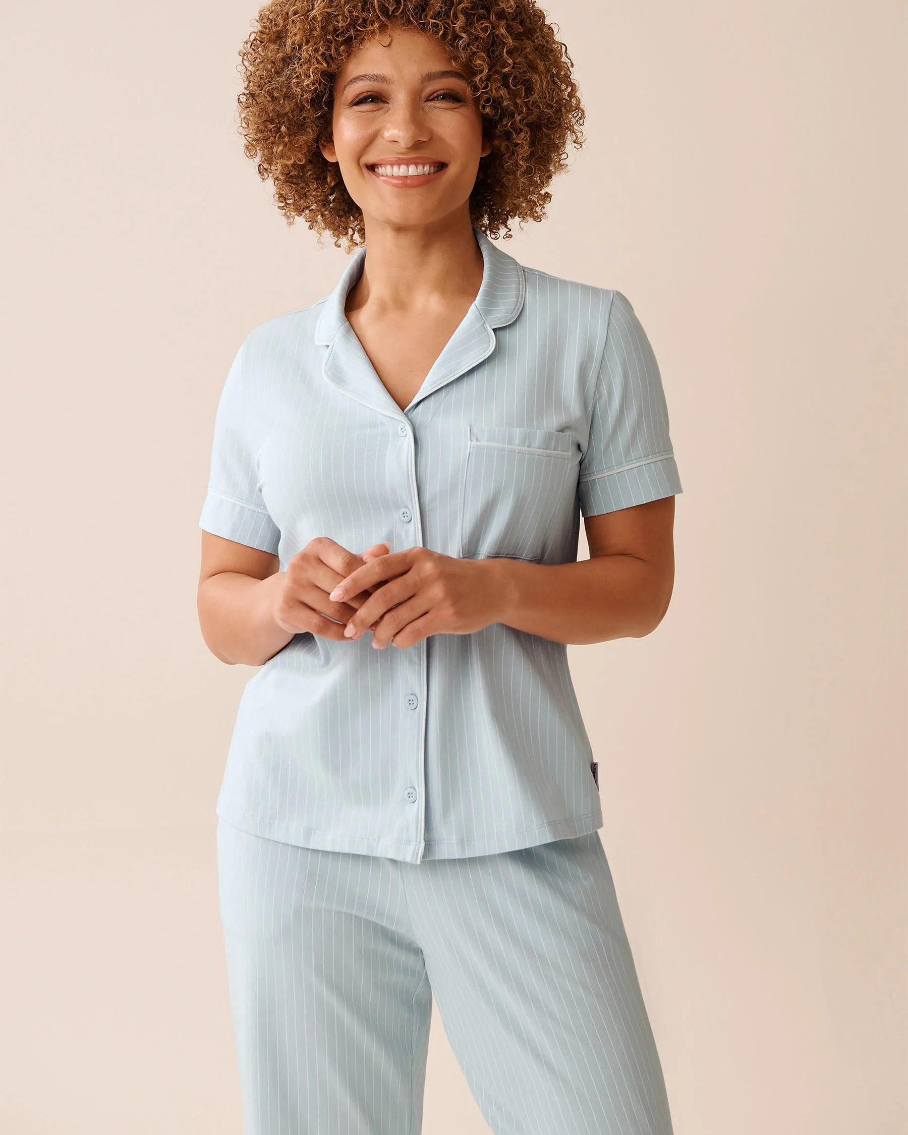 La Vie en Rose_Baby Blue Pinstripe_Cotton Short Sleeve Button-Down Shirt_40100783_P40485_03