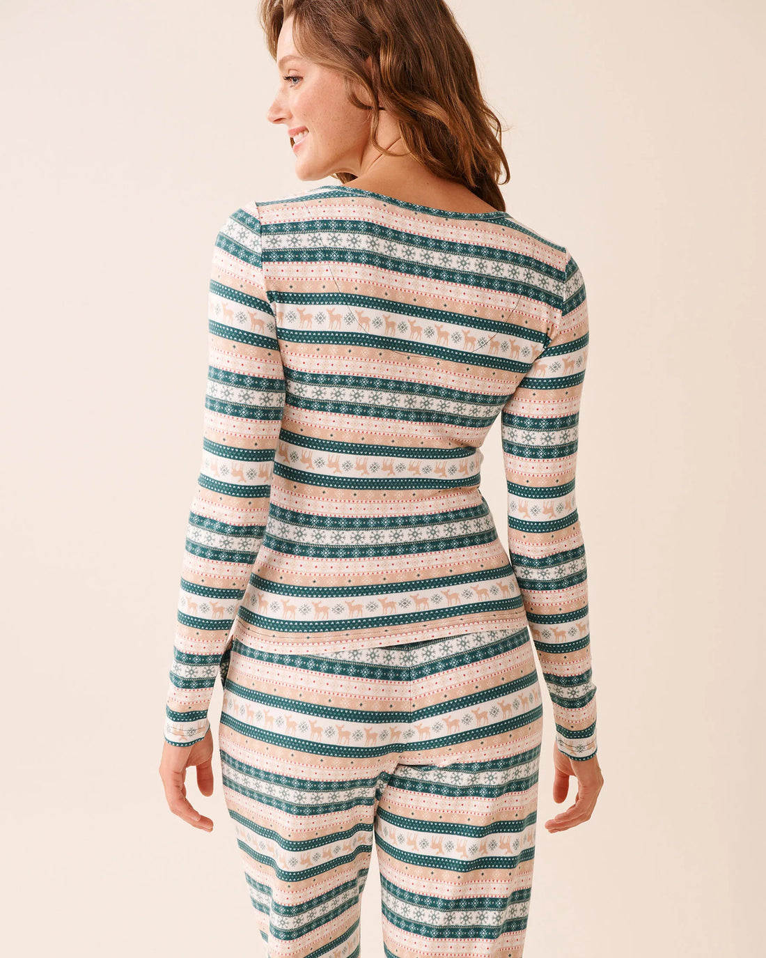 La Vie en Rose_Botanical Garden Deer Stripe_Deer Print Recycled Fibers Long Sleeve Shirt_40100795_P30133_02