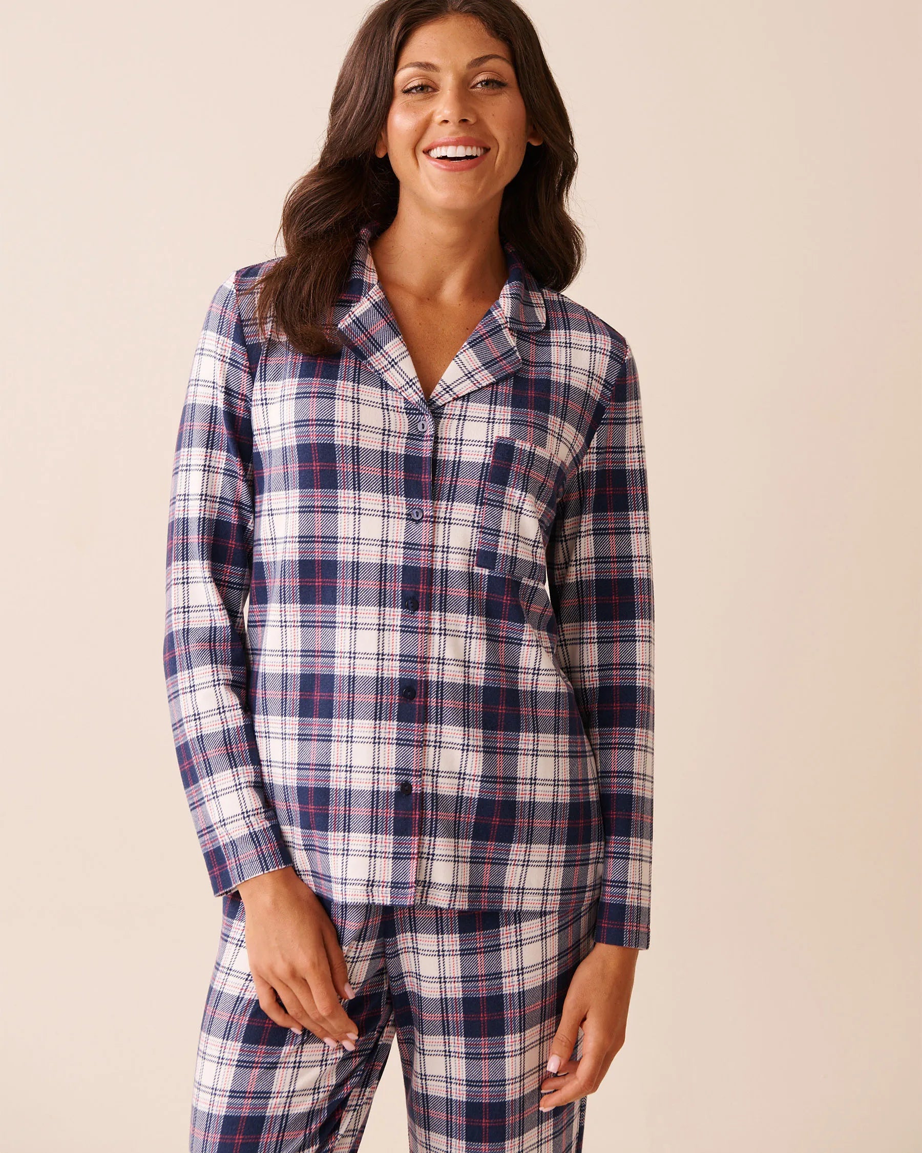 La Vie en Rose_Stonewash Plaid_Blue Plaid Recycled Fibers Button-down Shirt_40100796_P40521_01