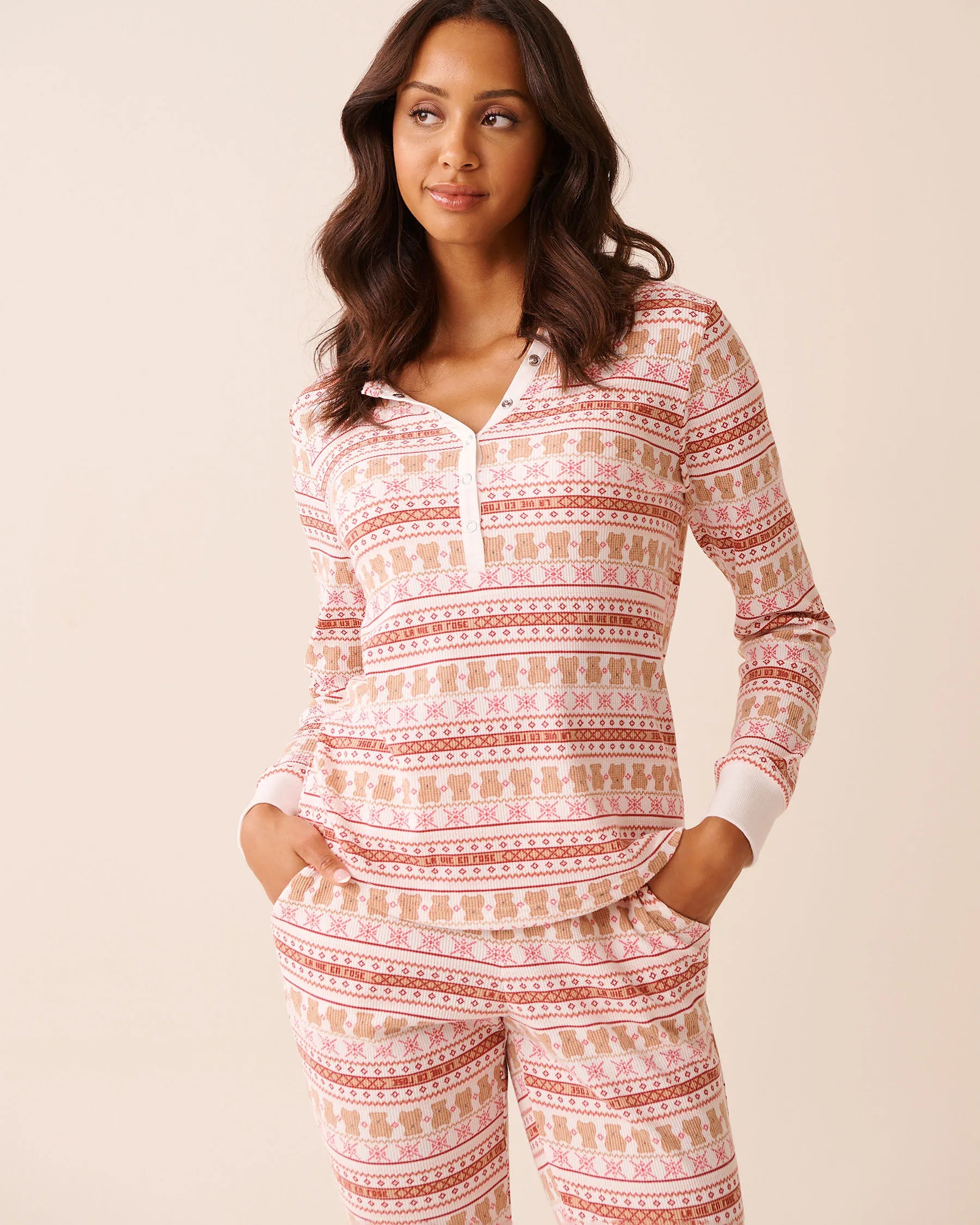 La Vie en Rose_Teddy Bear Nordic_Teddy Bear Print Waffle Knit Long Sleeve Shirt_40100800_P10557_03