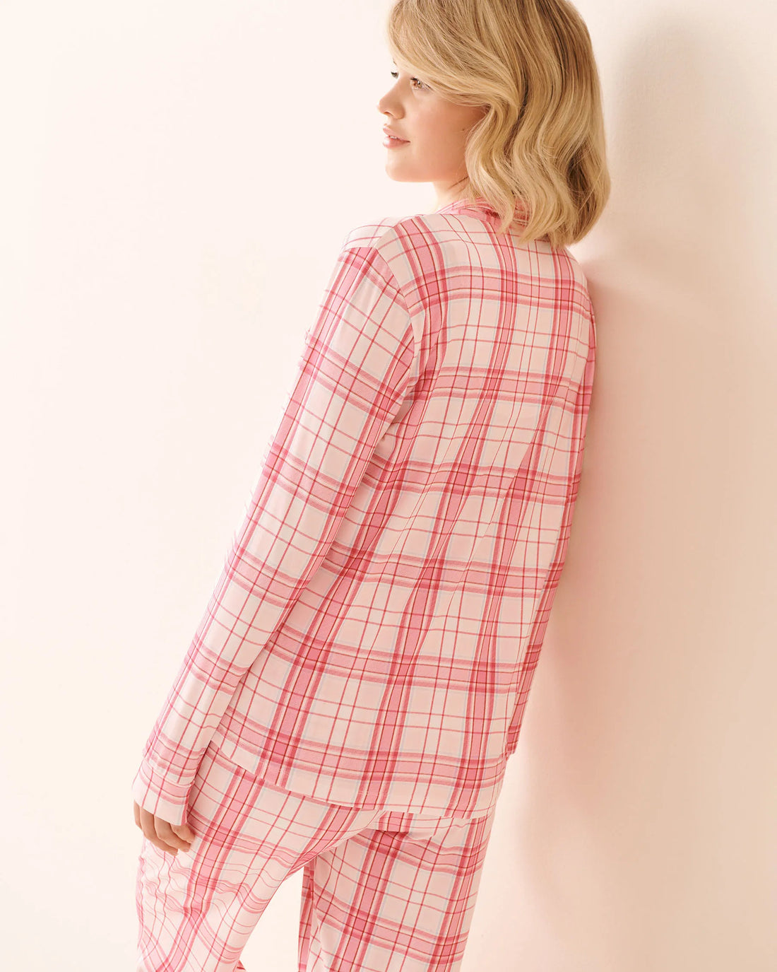 La Vie en Rose_Cherry Blossom Pink Plaid_Pink Plaid Super Soft Button-down Shirt_40100801_P60427_02