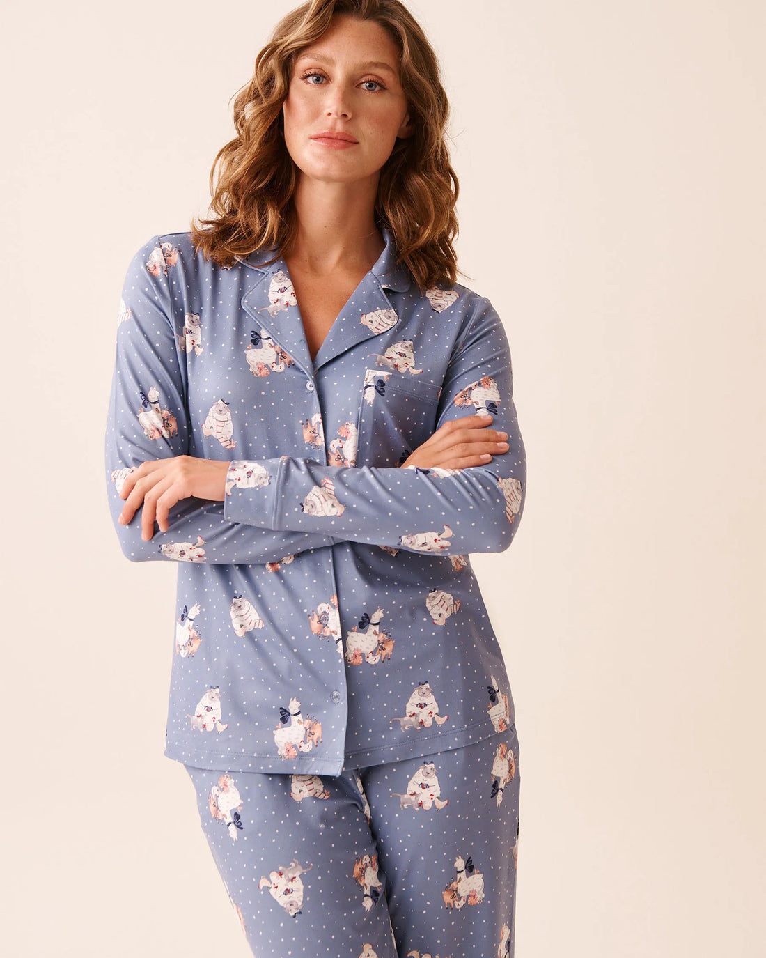 La Vie en Rose_Stonewash Sheep_Farm Friends Print Super Soft Button-down Shirt_40100805_P40519_02