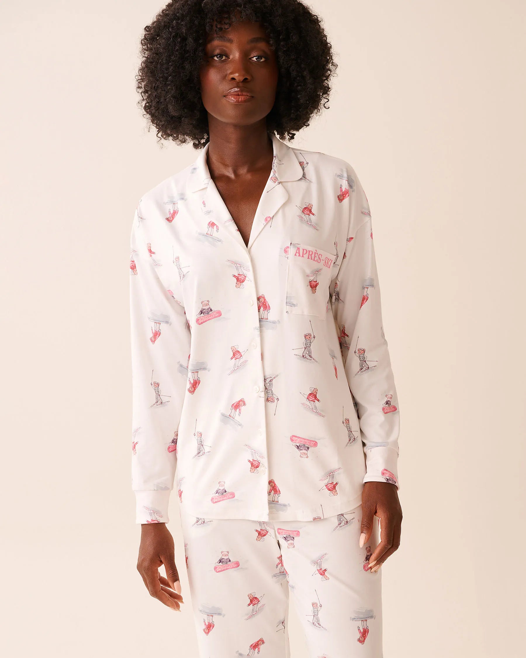 La Vie en Rose_Snow White Ski_Apr�s-Ski Print Super Soft Button-down Shirt_40100811_P10550_01
