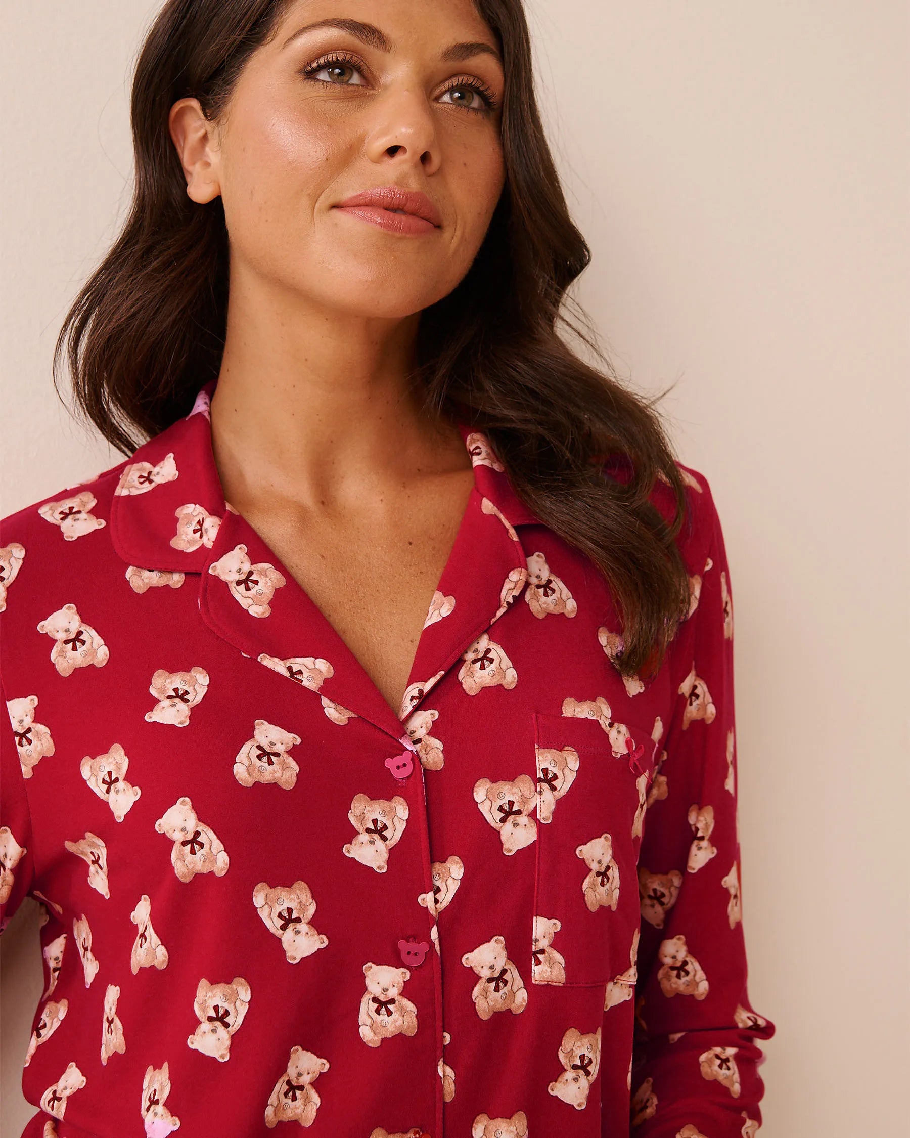 La Vie en Rose_Savvy Red Teddy Bear_Teddy Bear Print Super Soft Button-Down Shirt_40100817_P60429_03