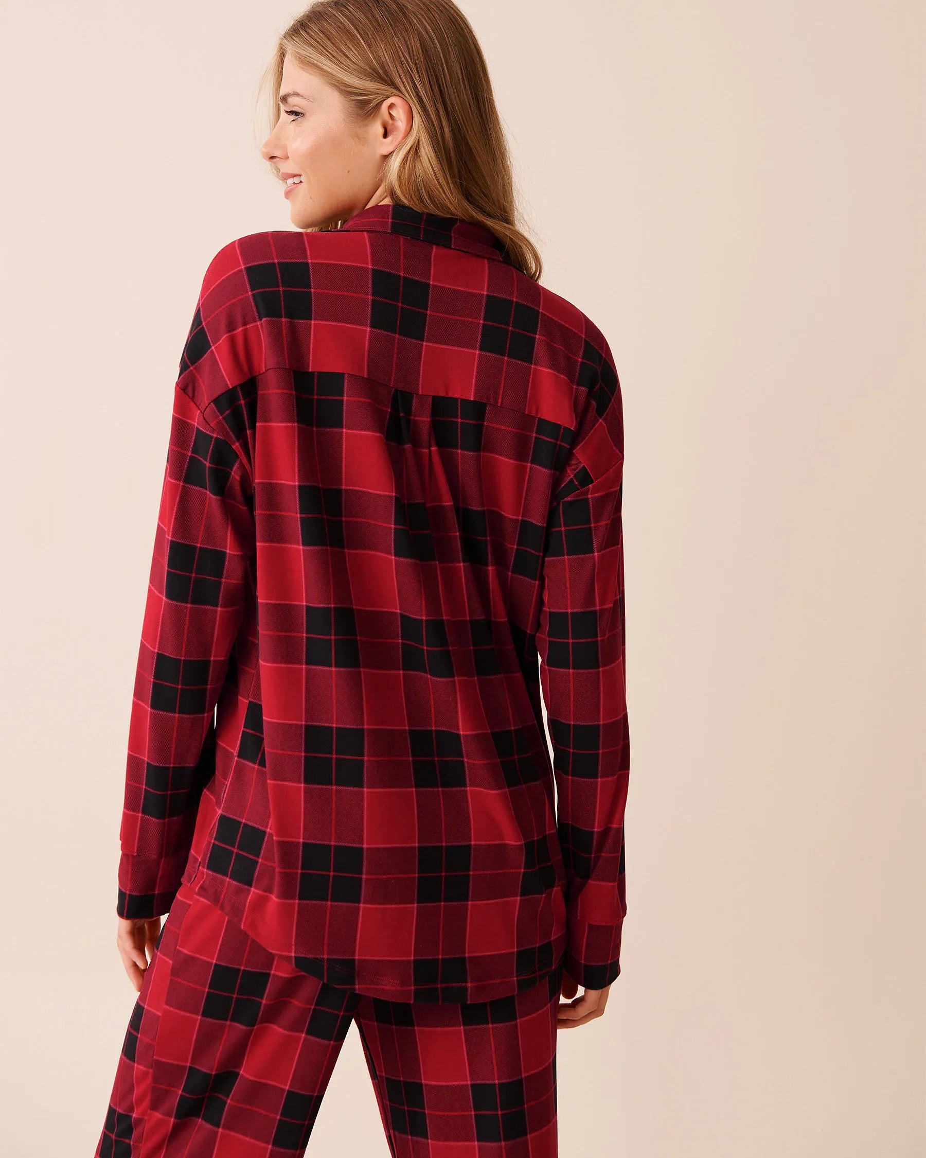 La Vie en Rose_Savvy Red Buffalo Plaid_Buffalo Plaid Super Soft Button-Down Shirt_40100818_P60428_03