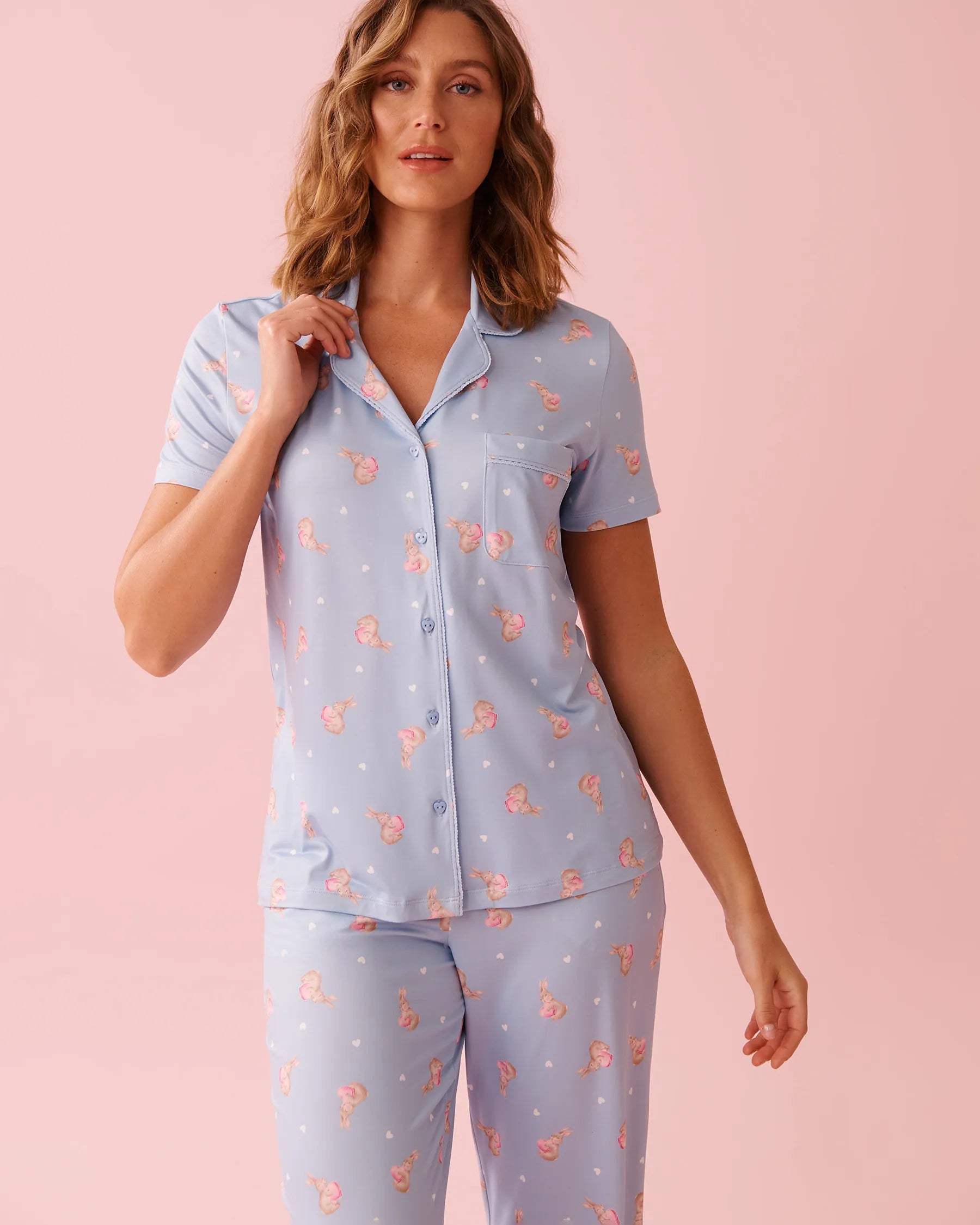 La Vie en Rose Windsurfer Rabbit Women Bunny Print Super Soft Button-down Shirt SKU: 40100827_P40532 Image 01
