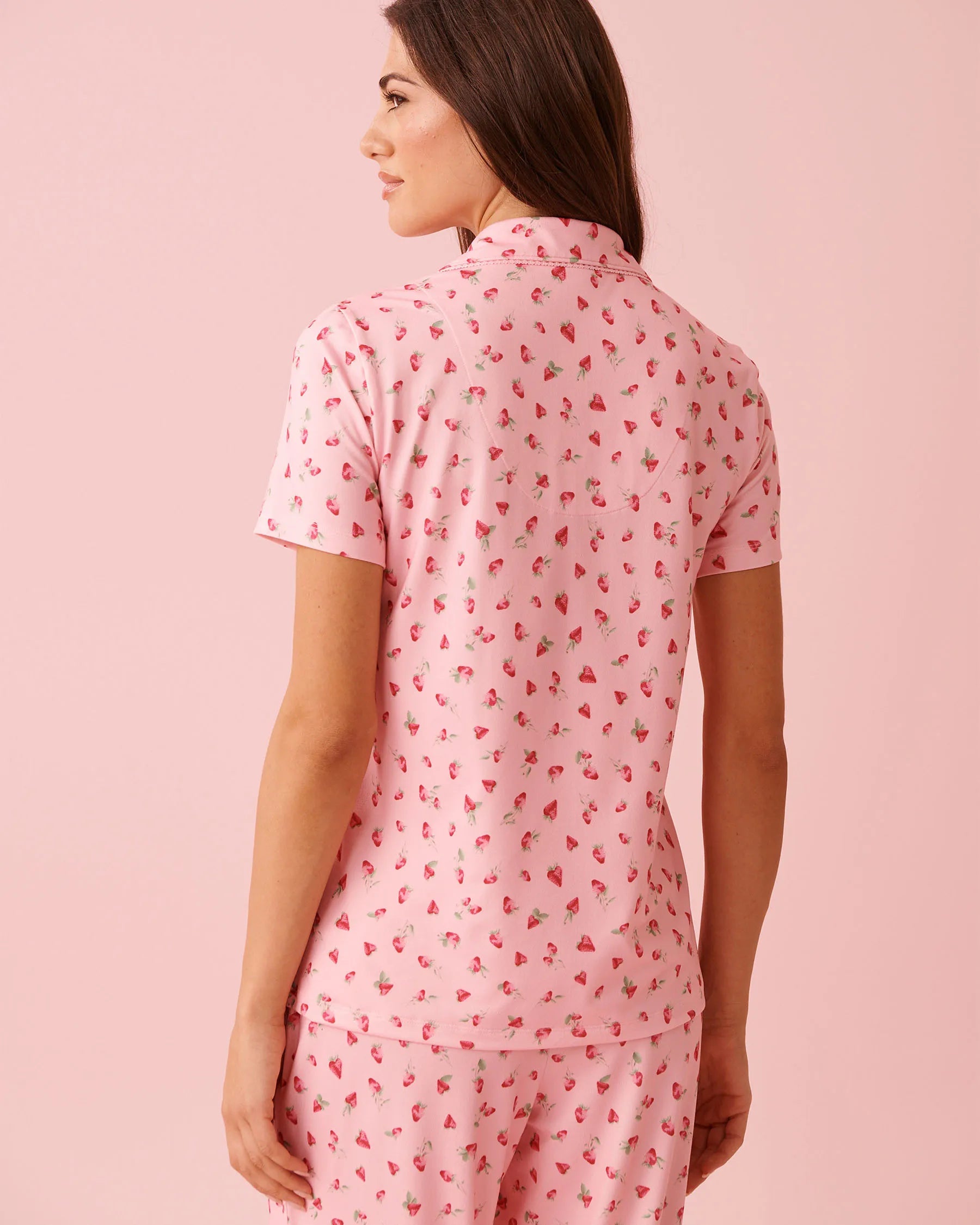 La Vie en Rose_Tickled Pink Strawberry_Spa Time Teddy Print Super Soft Button-down Shirt_40100830_P60440_02