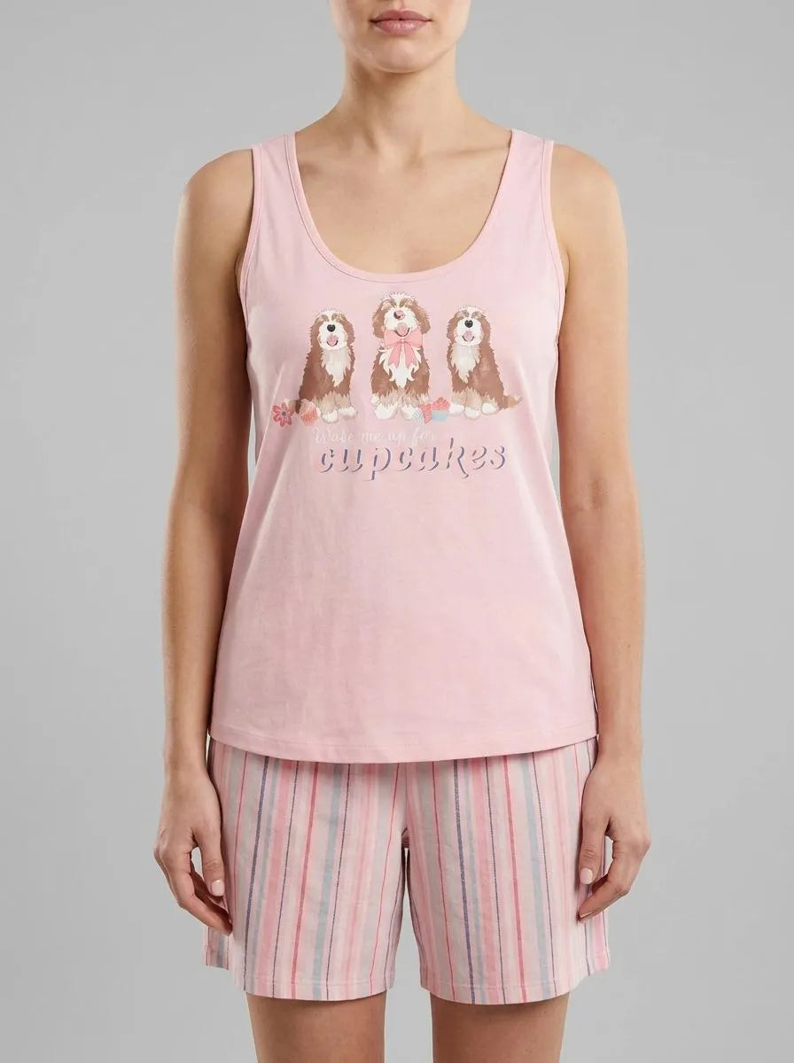 La Vie en Rose Crystal Rose Women Dog & Cupcake Print Cotton Scoop Neck Cami SKU: 40100834_60108 Image 00