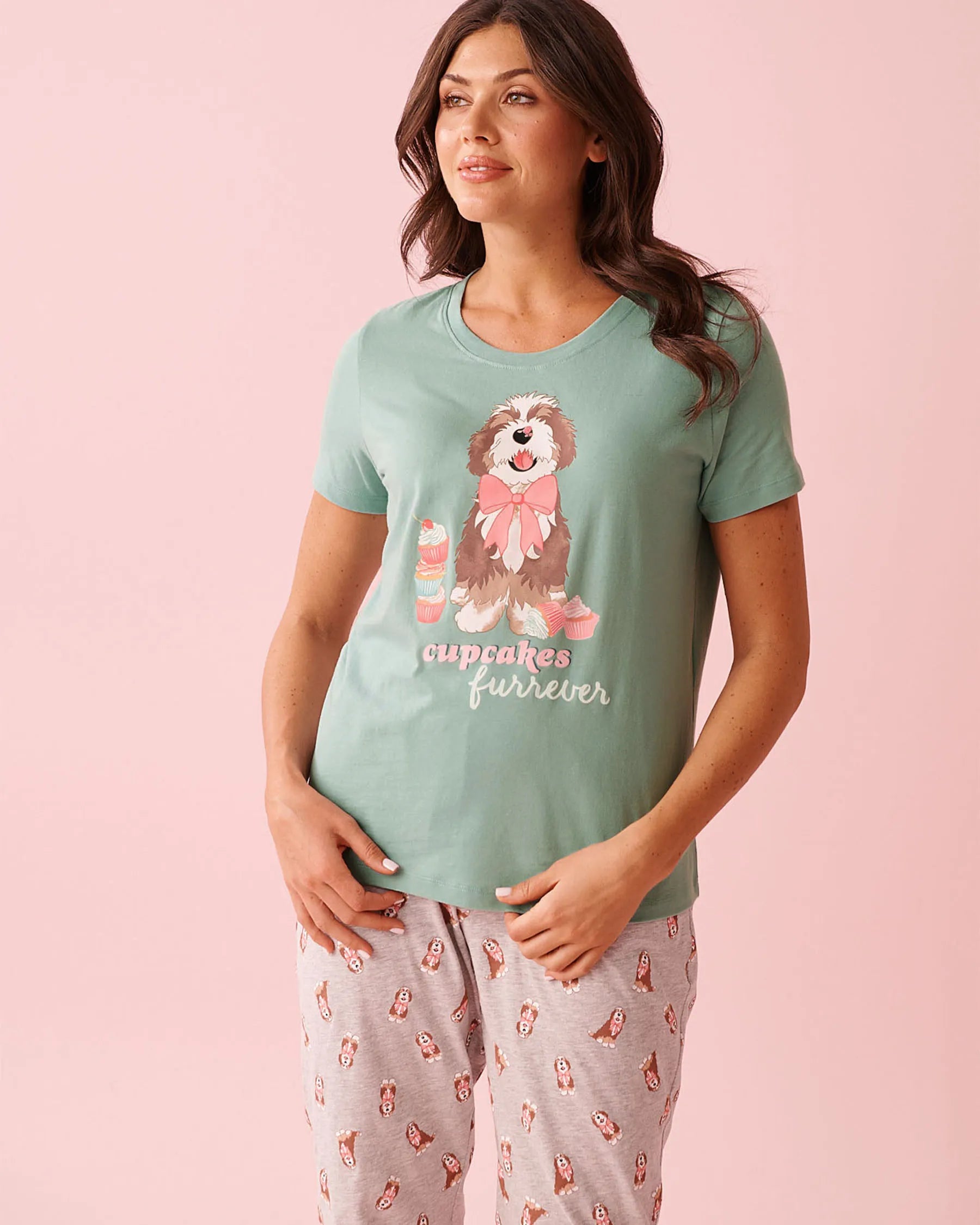 La Vie en Rose Aquifer Women Dog & Cupcake Print Cotton Crew Neck T-shirt SKU: 40100836_40200 Image 01