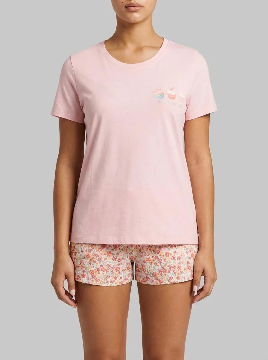 La Vie en Rose Crystal Rose Screen 2 Women Cupcake Print Cotton Crew Neck T-shirt SKU: 40100836_P60457 Image 00