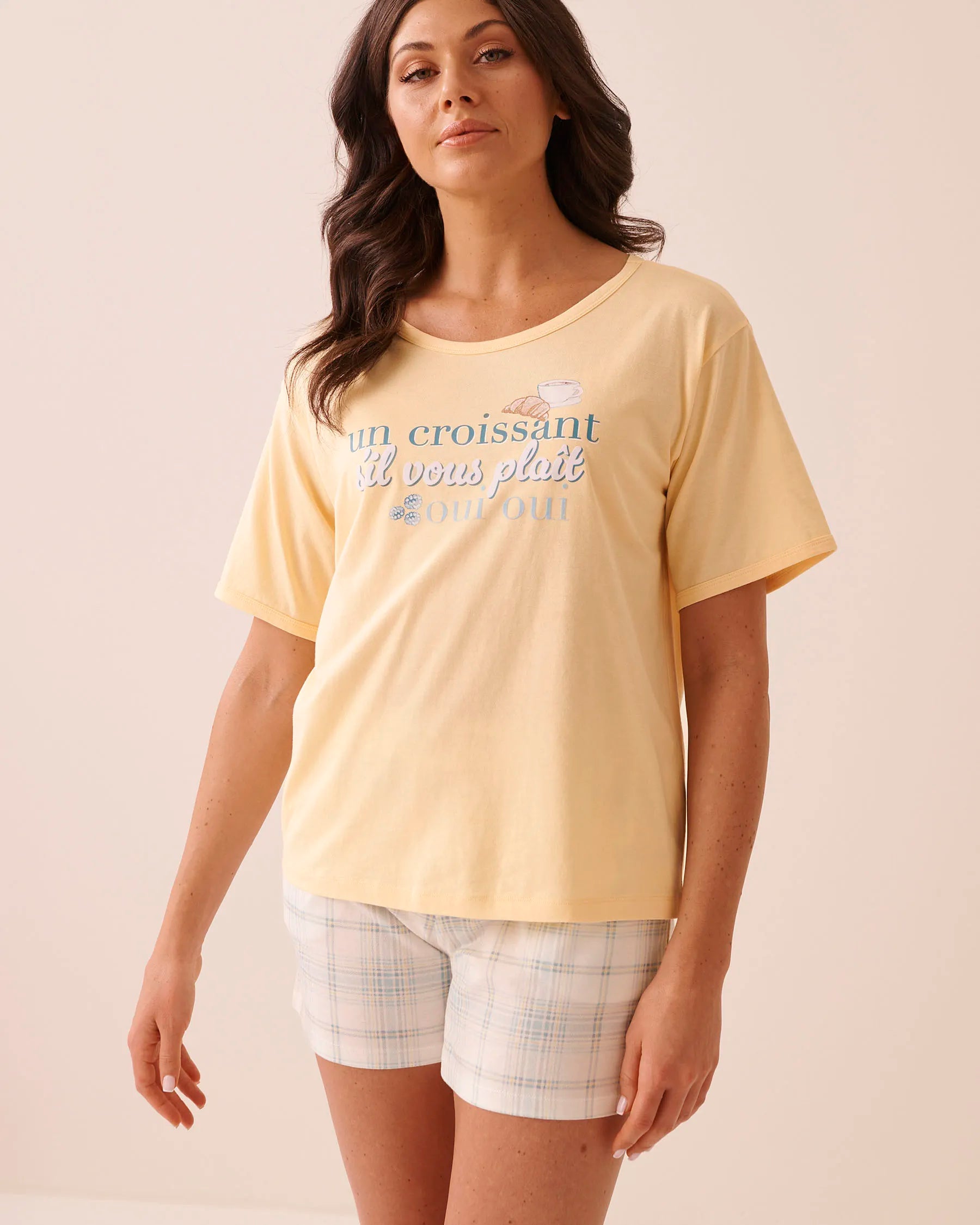 La Vie en Rose Apricot Gelato Women Croissant Print Cozy Soft Jersey T-Shirt SKU: 40100851_70043 Image 01