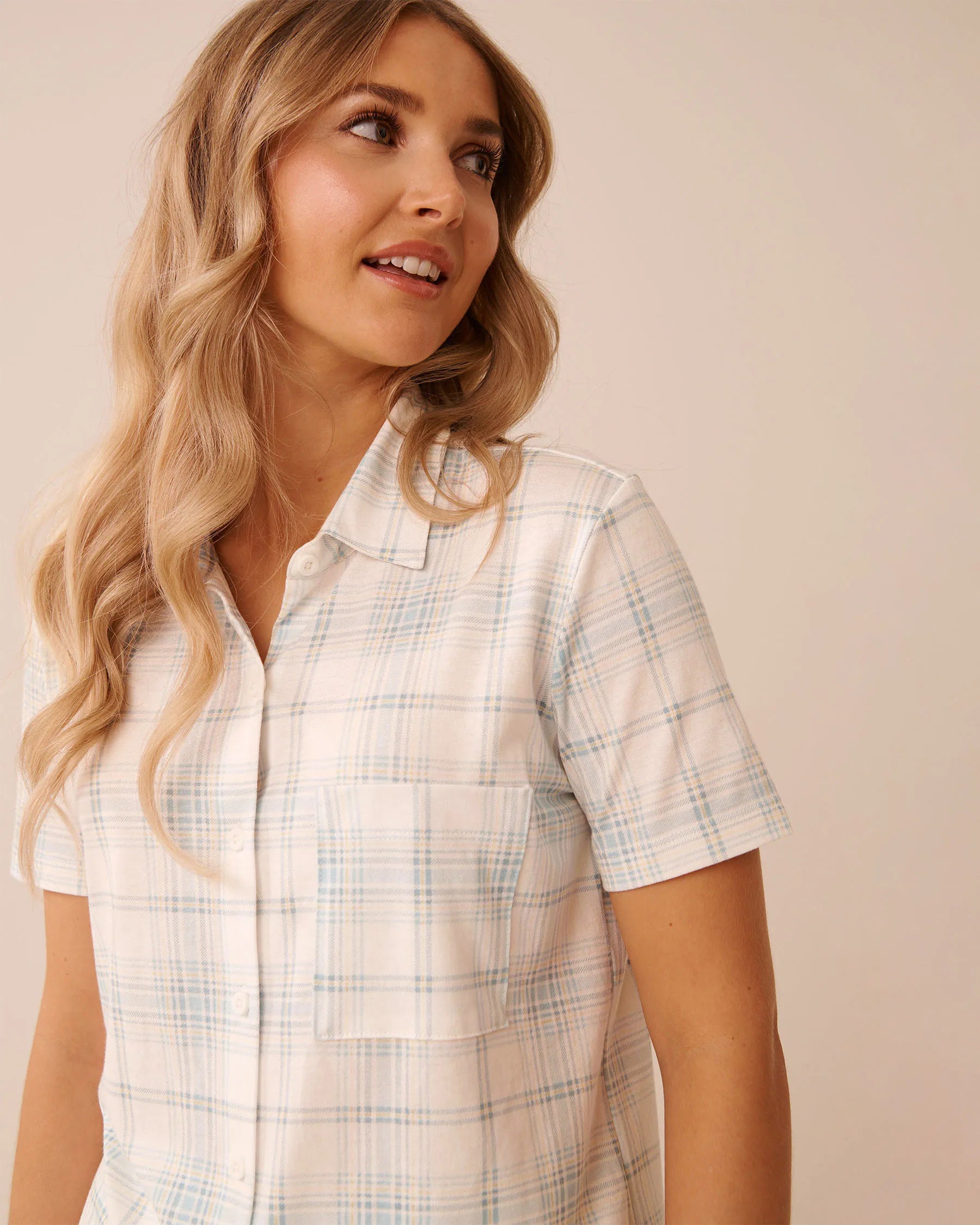 La Vie en Rose Stratosphere Plaid Women Blue Plaid Print Button-down Shirt SKU: 40100852_P40556 Image 03