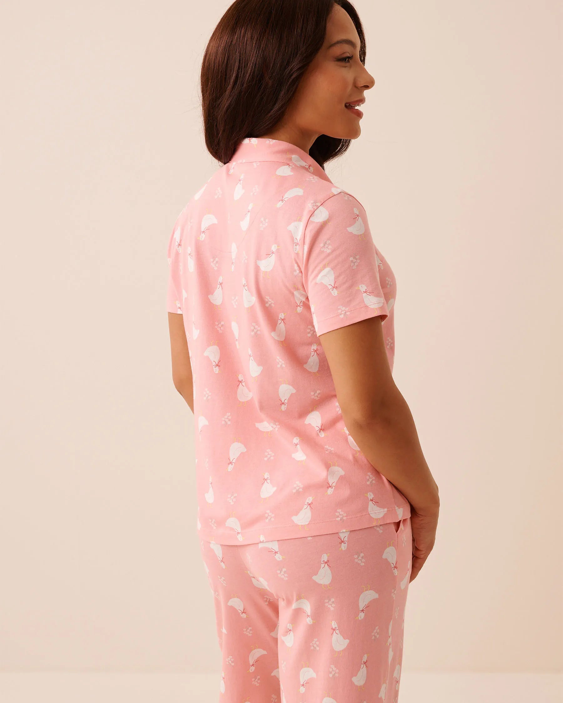 La Vie en Rose Pink Icing Goose Women Goose Print Button-down Shirt SKU: 40100852_P60470 Image 02