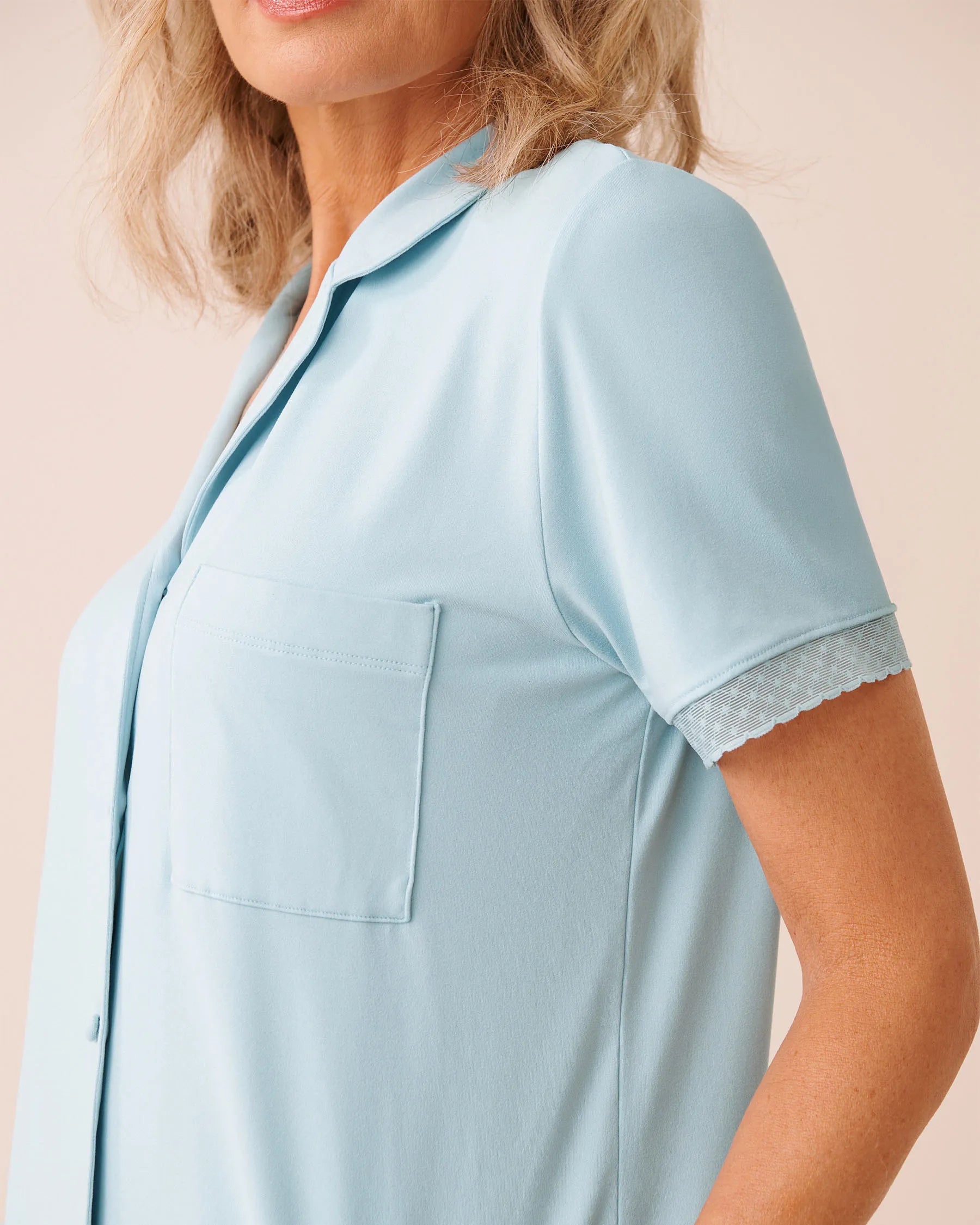 La Vie en Rose Stratosphere Women Super Soft Lace Trim Button-down Shirt SKU: 40100853_40274 Image 03