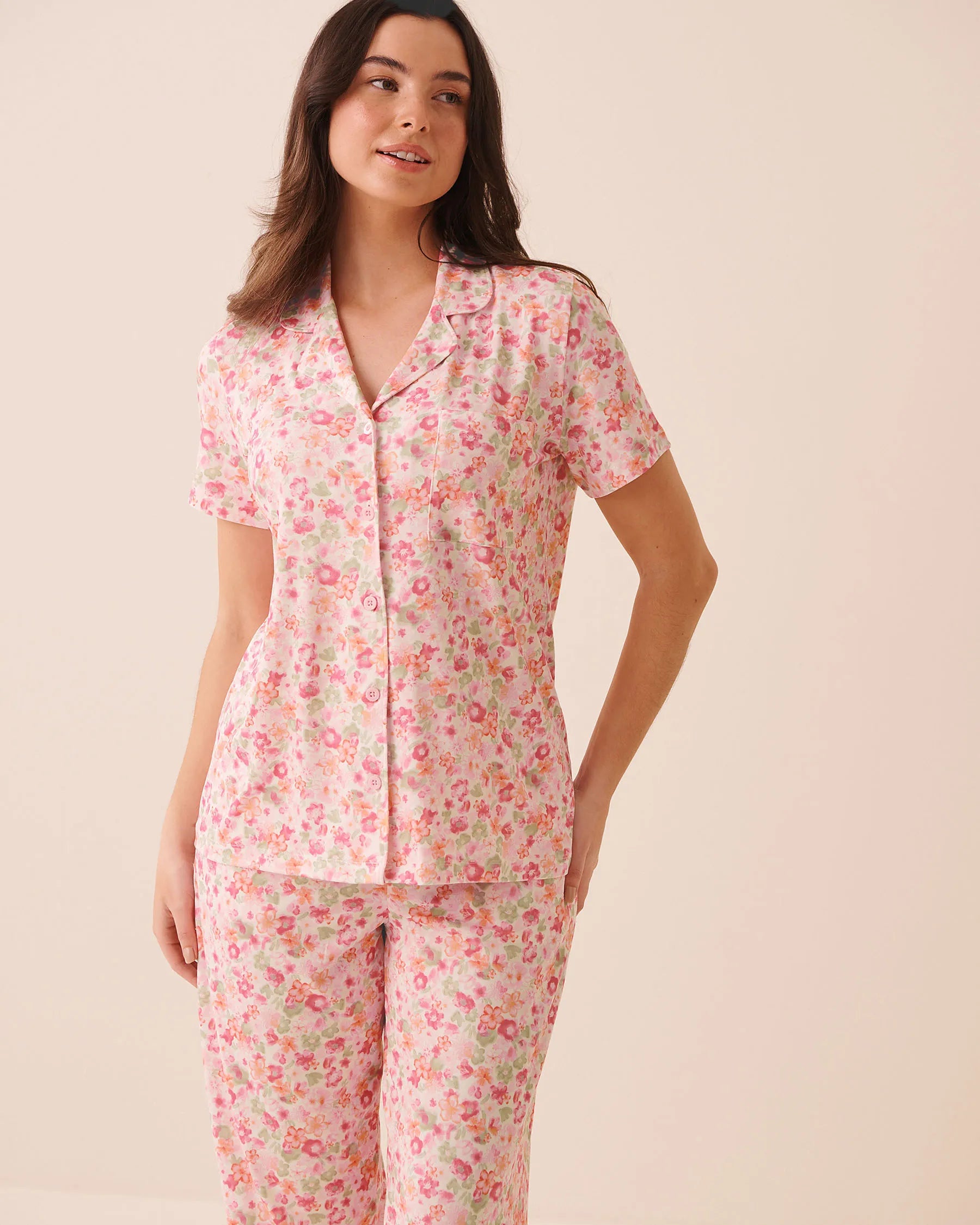 La Vie en Rose Watercolor Floral Women Floral Print Super Soft Button-Down Shirt SKU: 40100862_P10605 Image 01
