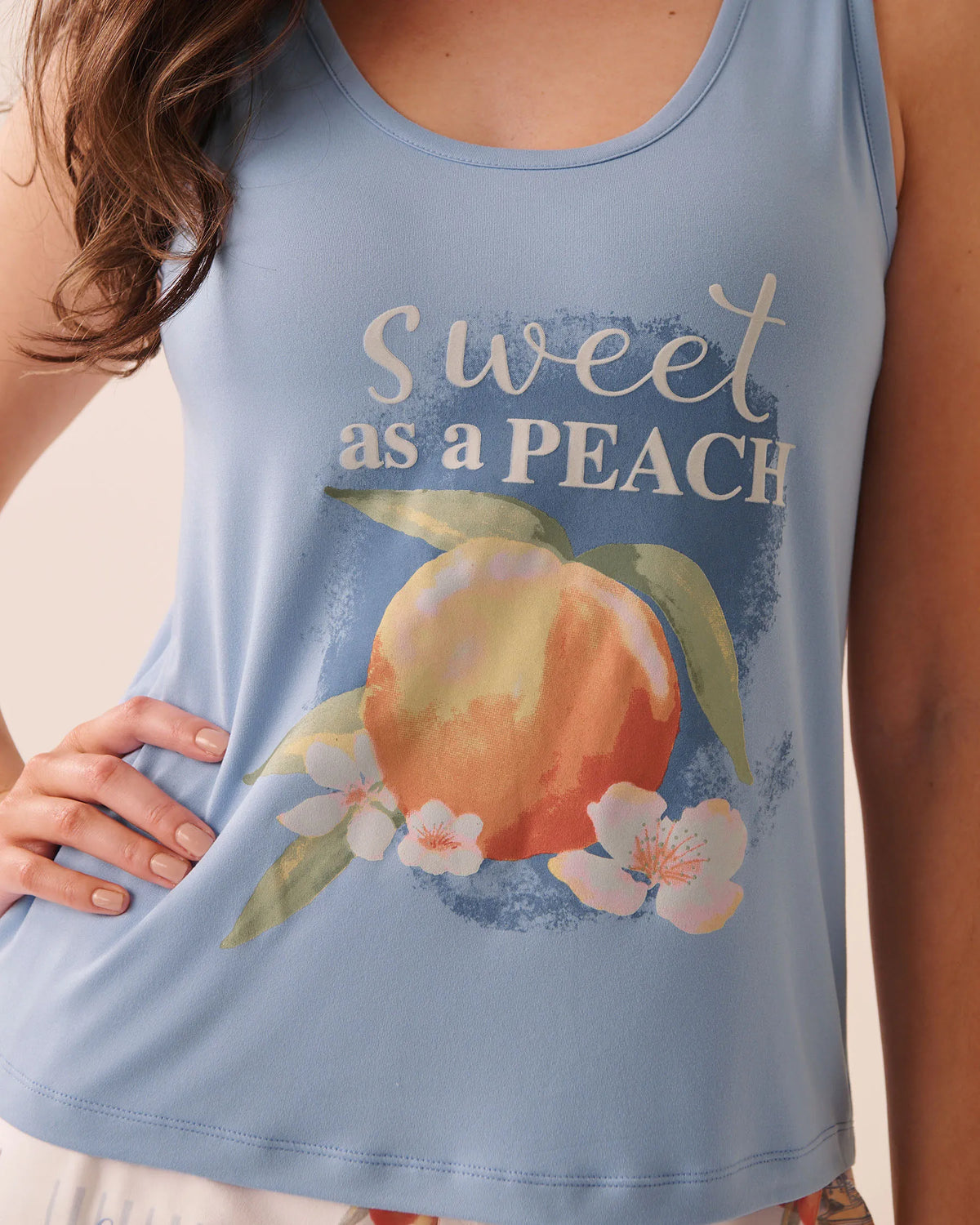 La Vie en Rose Brunnera Blue Women Peach Print Super Soft Cami SKU: 40100865_40293 Image 03