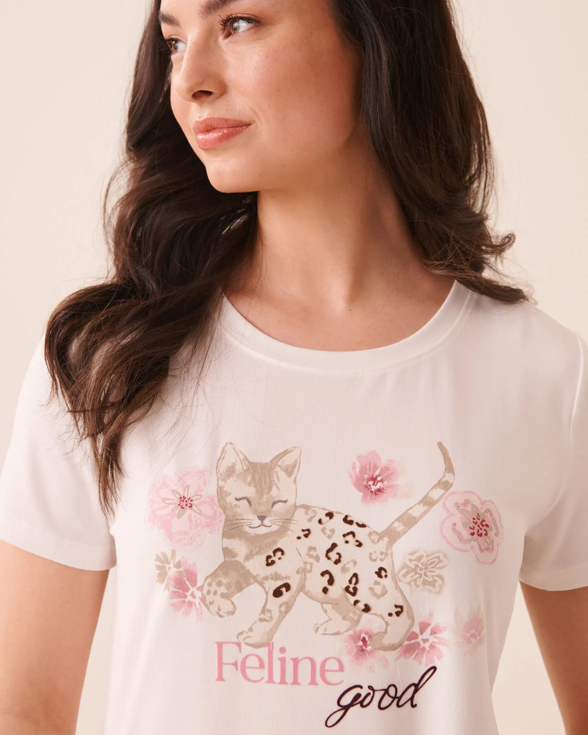 La Vie en Rose Snow White Women Bengal Cat Print Super Soft Short Sleeve T-Shirt SKU: 40100878_10011 Image 03