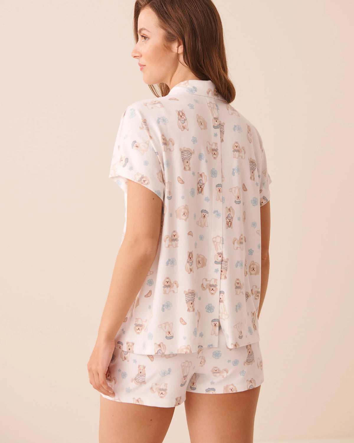 La Vie en Rose Snow White Paris Dogs Women Dog Print Soft Knit Short Sleeve Button-Down Shirt SKU: 40100884_P10639 Image 02