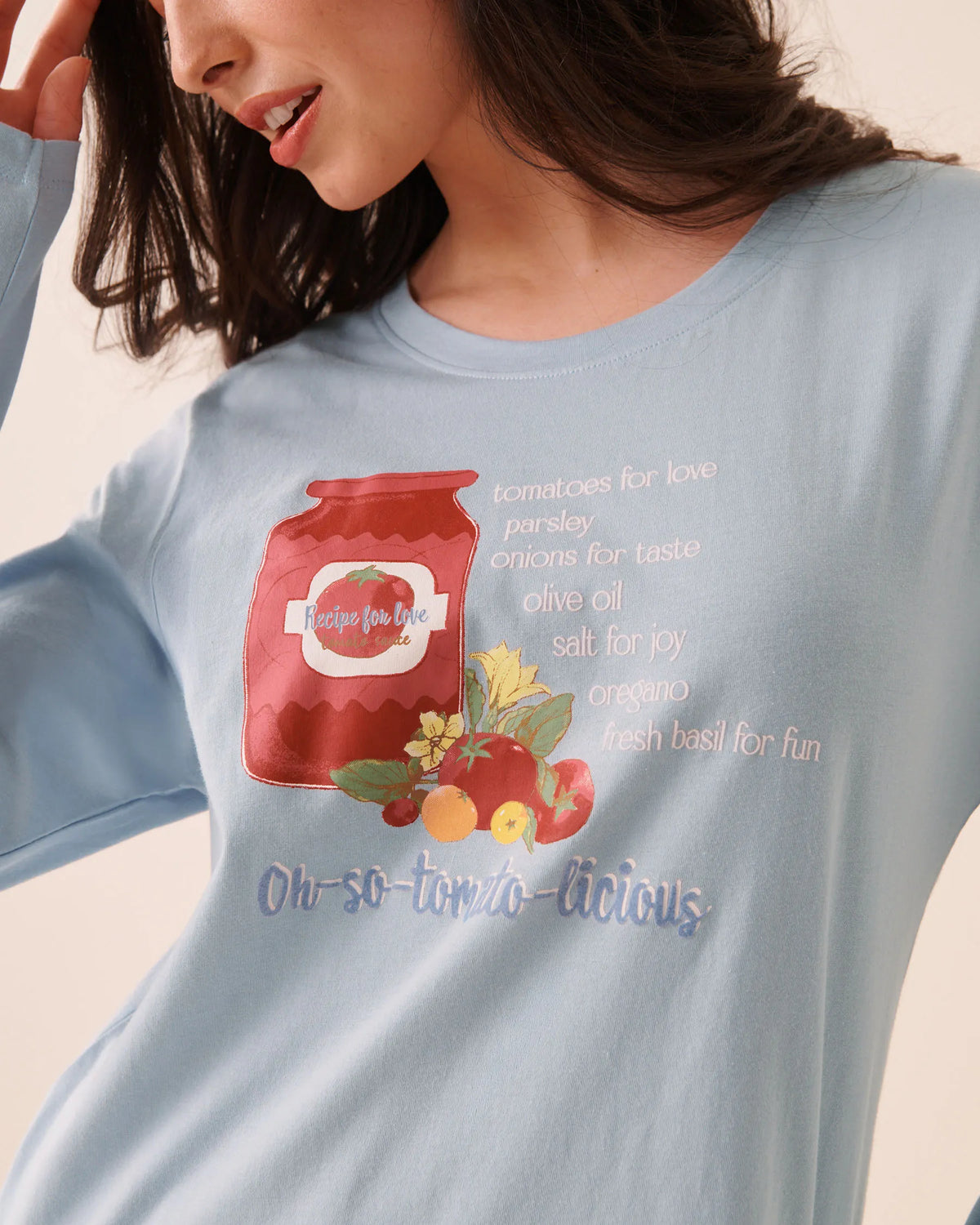 La Vie en Rose Subdued Blue Women Tomato Sauce Print Cotton Long Sleeve Shirt SKU: 40100891_40308 Image 03