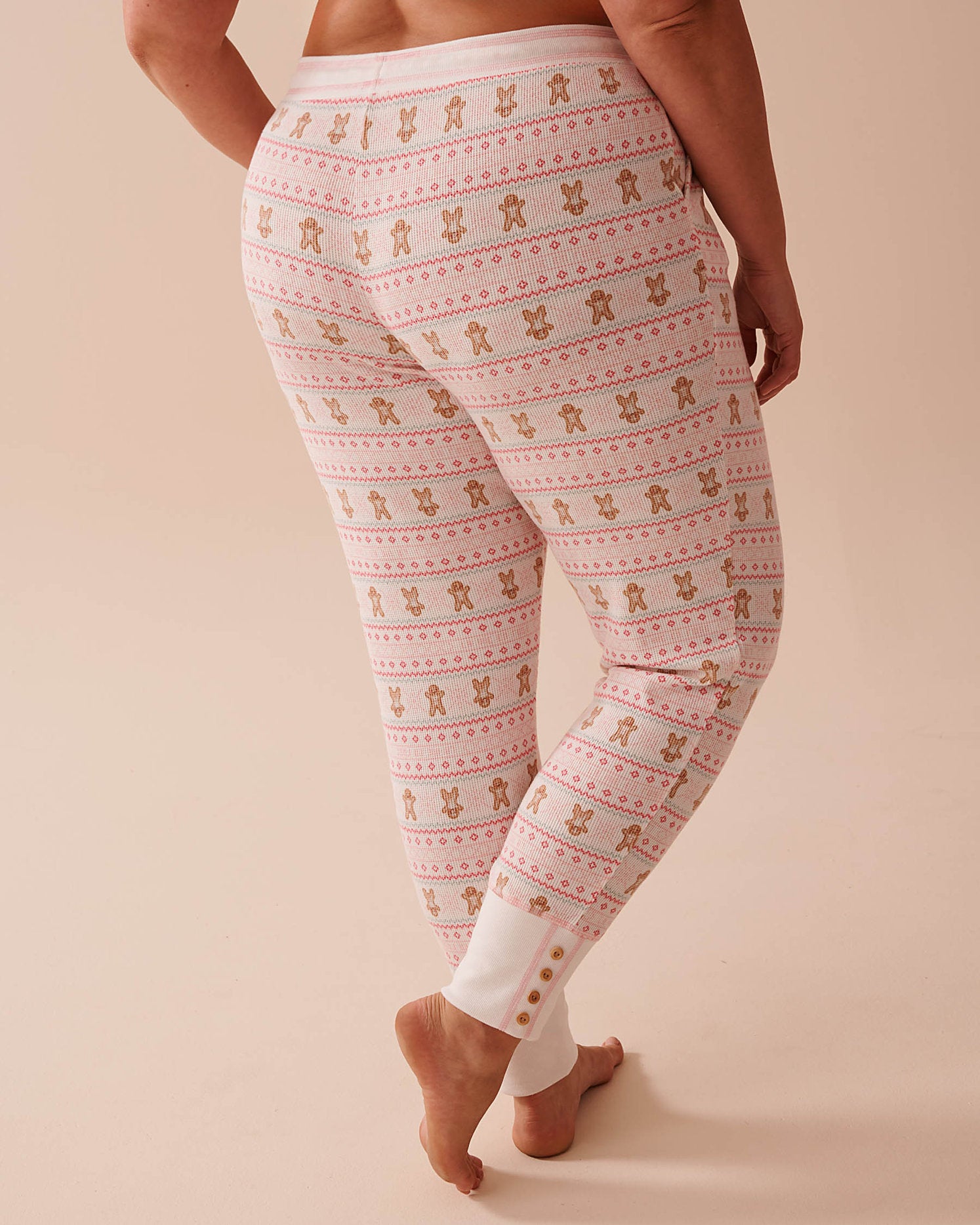 Gingerbread Print Waffle Knit Jogger Pajama Pants_40200630_P10453_02