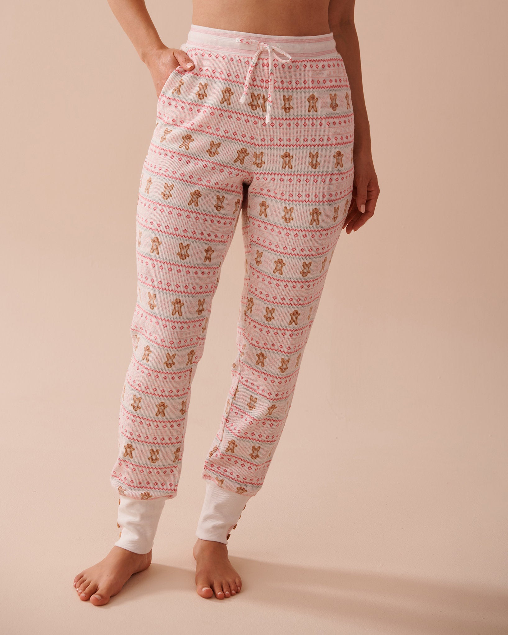 Gingerbread Print Waffle Knit Jogger Pajama Pants_40200630_P10453_03